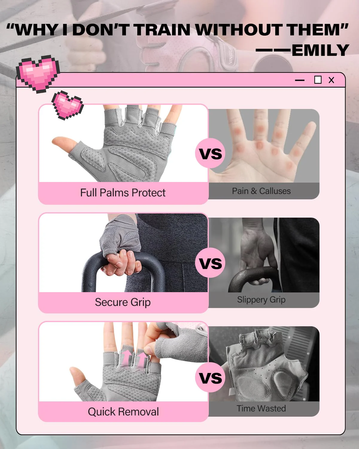 VINSGUIR Workout Gloves for Women and Men, Breathable Weight Lifting Gloves for Gym Exercise, Fitness, Training, and Cycling, with Excellent Grip and Cushion Pads - Image 4
