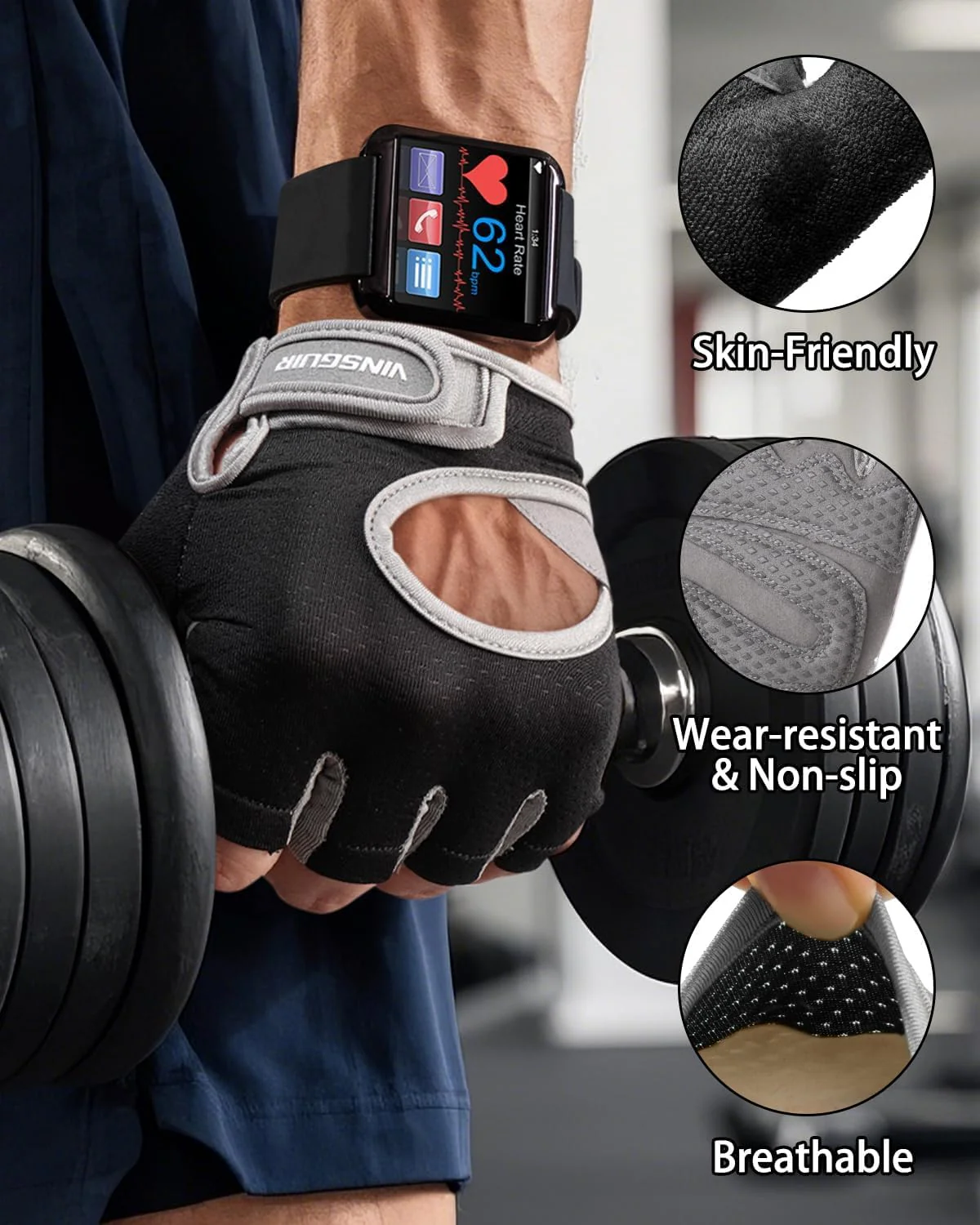 VINSGUIR Workout Gloves for Women and Men, Breathable Weight Lifting Gloves for Gym Exercise, Fitness, Training, and Cycling, with Excellent Grip and Cushion Pads - Image 4