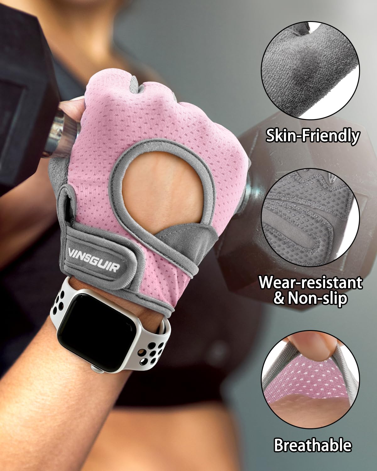VINSGUIR Workout Gloves for Women and Men, Breathable Weight Lifting Gloves for Gym Exercise, Fitness, Training, and Cycling, with Excellent Grip and Cushion Pads - Image 7