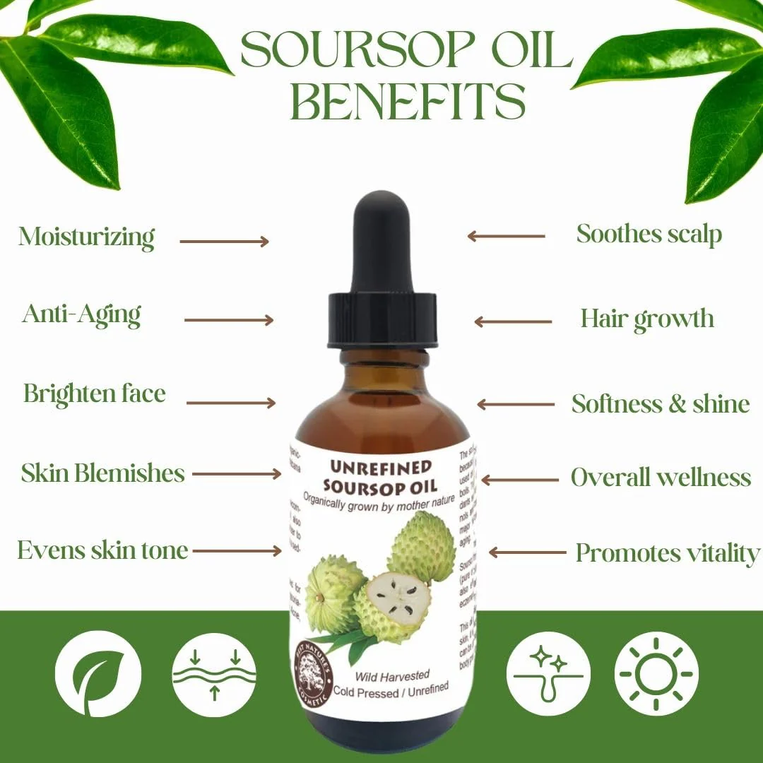 Virgin Soursop Oil (Anona Muricata, Graviola, Guanabana) – 100% Pure, Organic, Cold-Pressed, Unrefined – 2oz - 60ml – Natural Facial Oil & Moisturizer for Dry, Damaged, or Sensitive Skin - Image 6