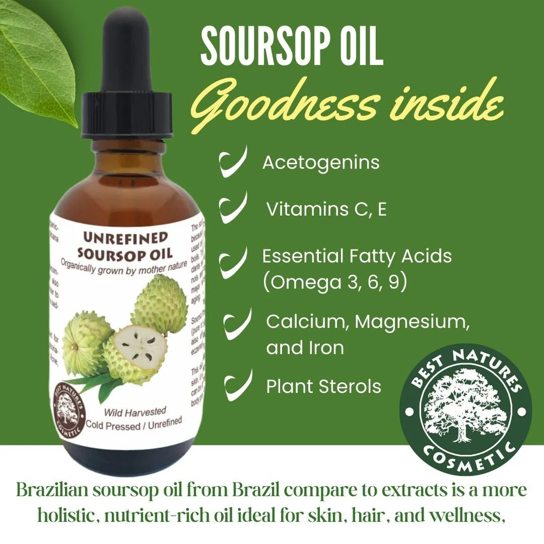 Virgin Soursop Oil (Anona Muricata, Graviola, Guanabana) – 100% Pure, Organic, Cold-Pressed, Unrefined – 2oz - 60ml – Natural Facial Oil & Moisturizer for Dry, Damaged, or Sensitive Skin - Image 7