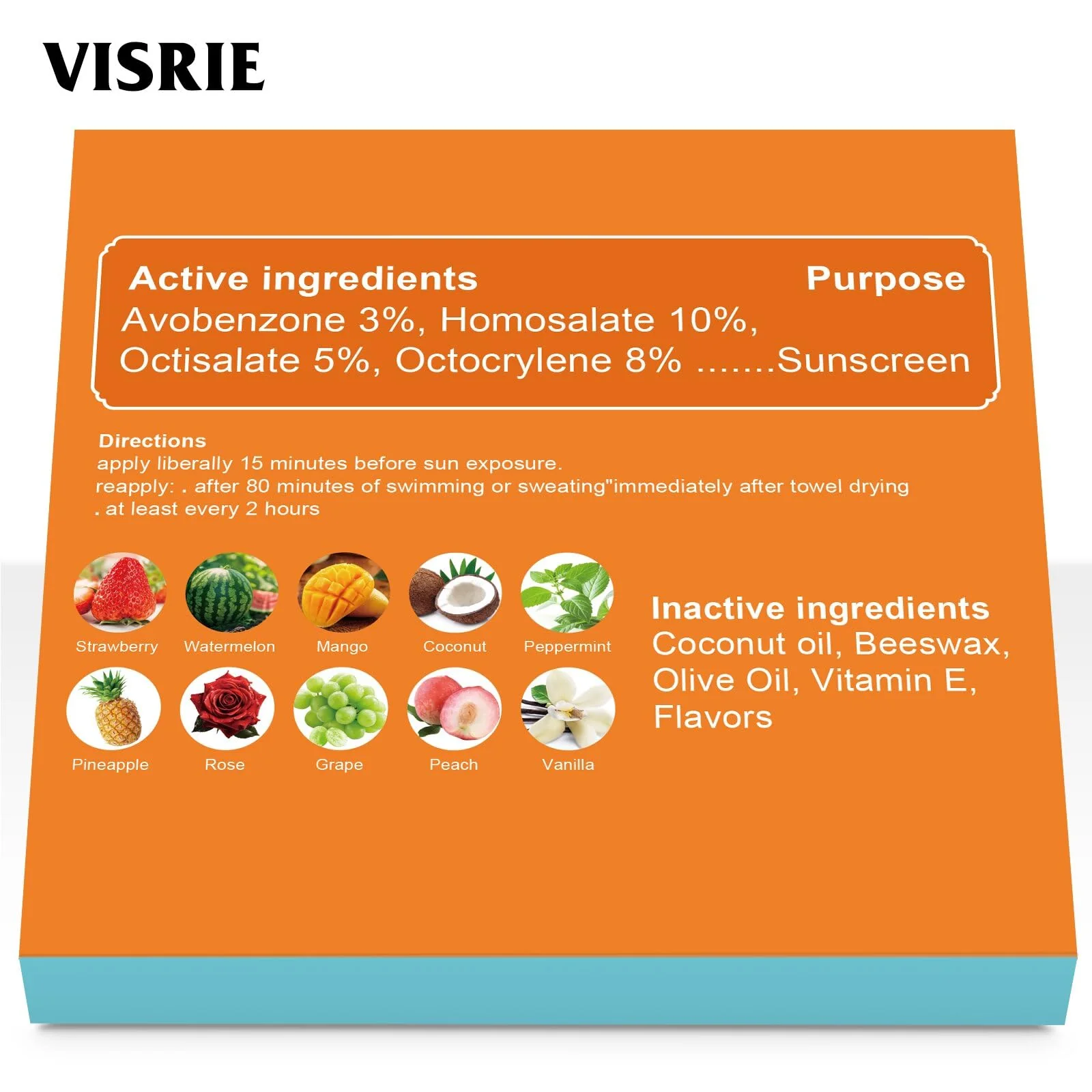 VISRIE SPF 30 Sunscreen Lip Balm, SPF Lip Balm Bulk 60 Count, Broad Spectrum UVA/UVB Lip Sunscreen Moisturize with Vitamin E and Coconut Oil- 10 Flavors - Image 5