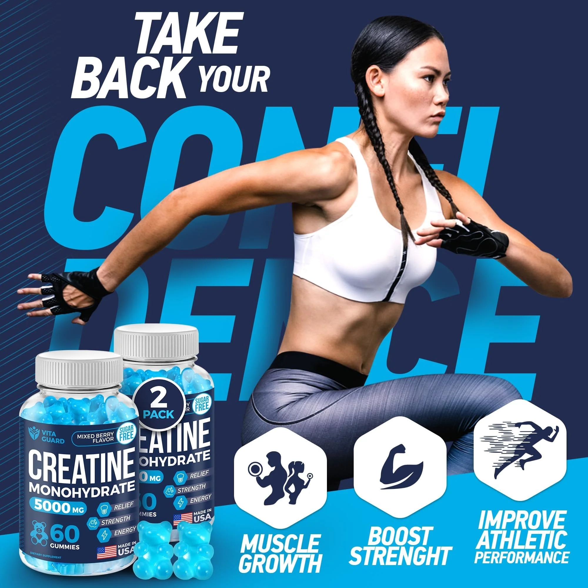 Vita Guard 5000mg Creatine Monohydrate Gummies Formula for Men and Women Ultimate Muscle Builder, Energy Booster & Pre-Workout Supplement (2 Pack) - Image 5