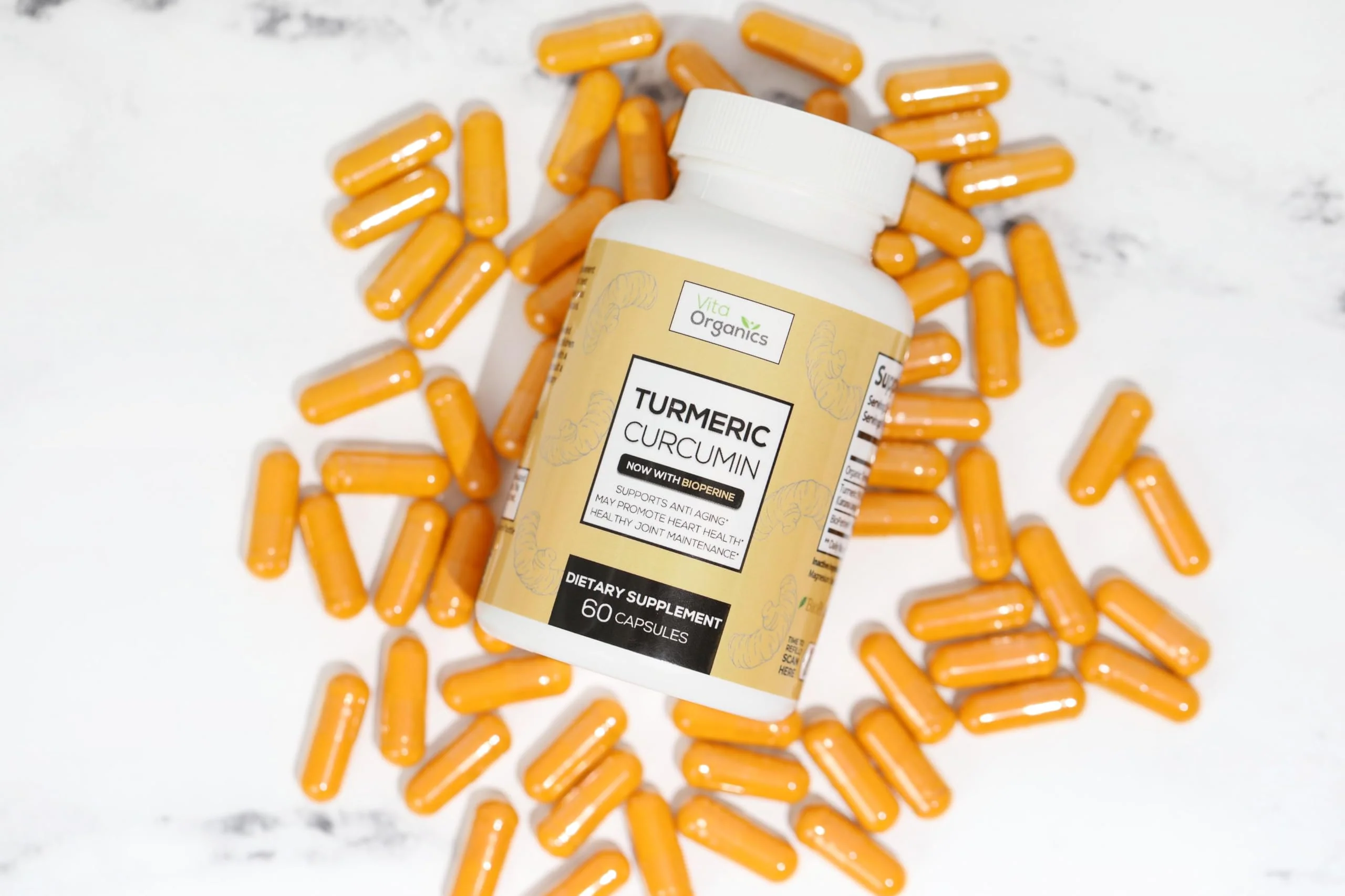 Vita Organics Turmeric Curcumin 1300mg - Extra‑Strength Joint & Inflammation Support - High Absorption with Black Pepper Extract - 95% Curcuminoids Joint Support Supplement - 60 Capsules - Image 2
