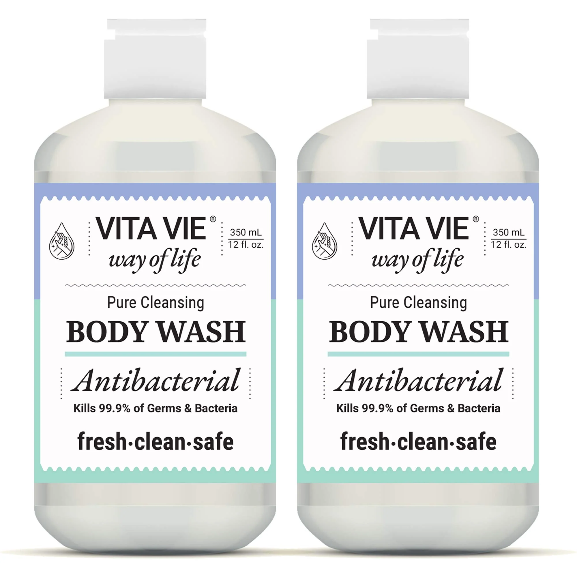 VITA VIE Body Wash, Lemon Scent, Antibacterial Soap for Hands and Forearms With Hazel, Willow Bark Extract, and Tea Tree Oil, Clean Nourishing Formula, Vegan, Paraben Free, Non GMO, 12 FL Oz, 2 Pack