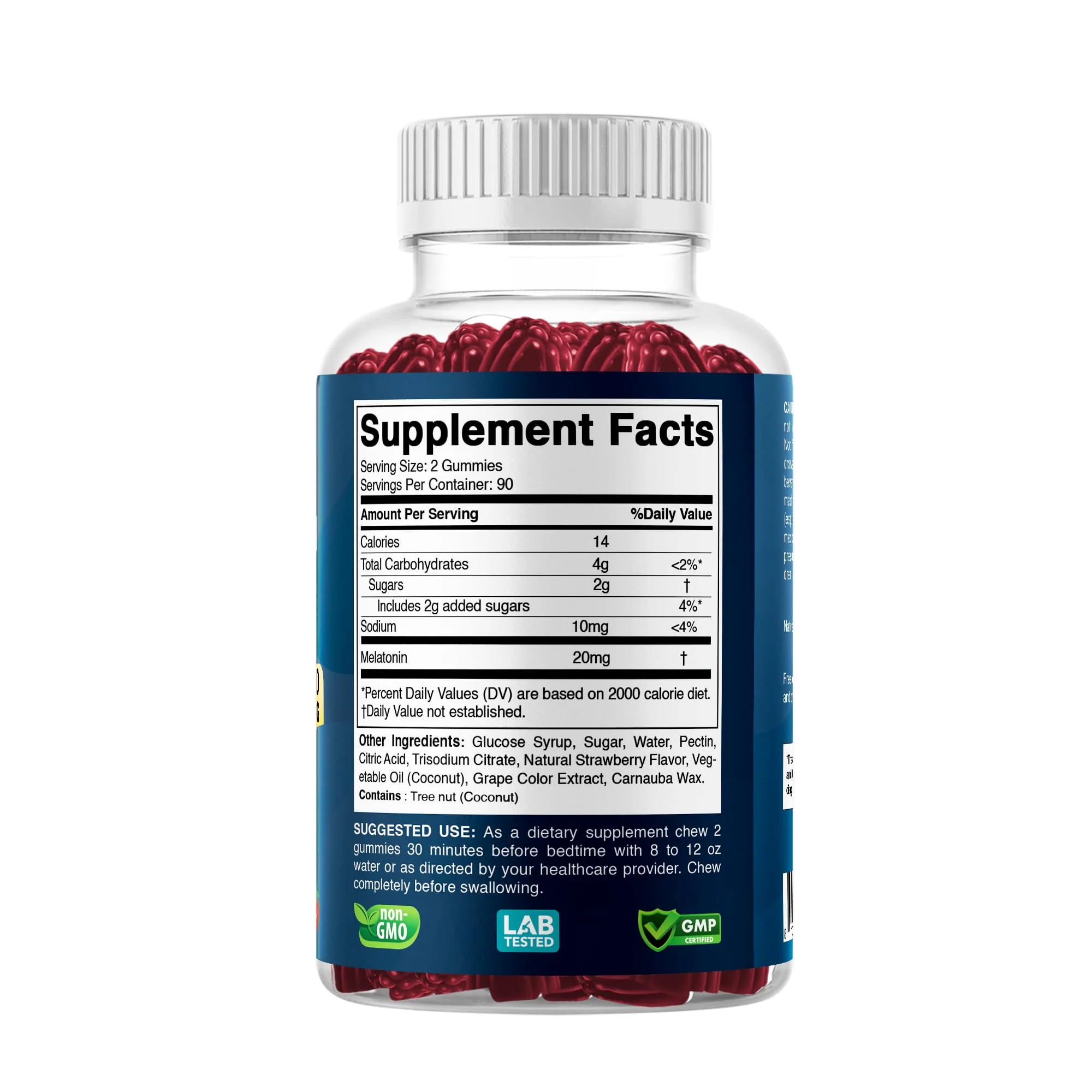 Vitabod Melatonin 20mg Gummies - 180 Count - Drug Free - Natural Strawberry Flavor - Vegetarian, Non-GMO, Gluten Free (3 Bottles) - Image 3