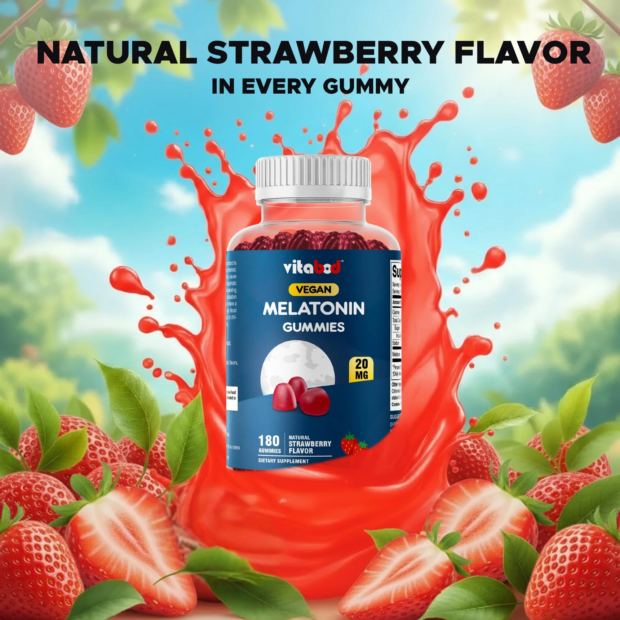 Vitabod Melatonin 20mg Gummies - 180 Count - Drug Free - Natural Strawberry Flavor - Vegetarian, Non-GMO, Gluten Free (3 Bottles) - Image 5