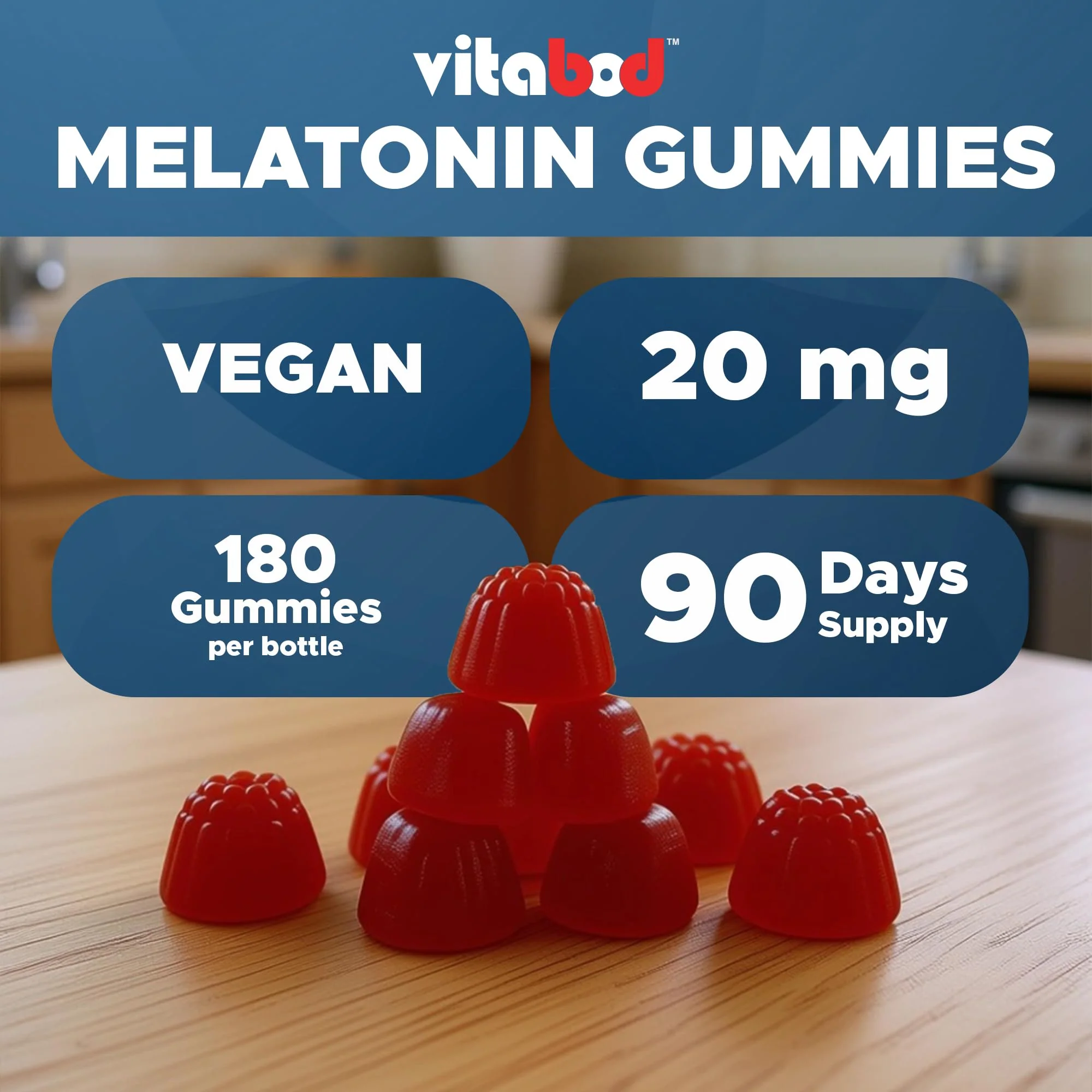 Vitabod Melatonin 20mg Gummies - 180 Count - Drug Free - Natural Strawberry Flavor - Vegetarian, Non-GMO, Gluten Free (3 Bottles) - Image 7