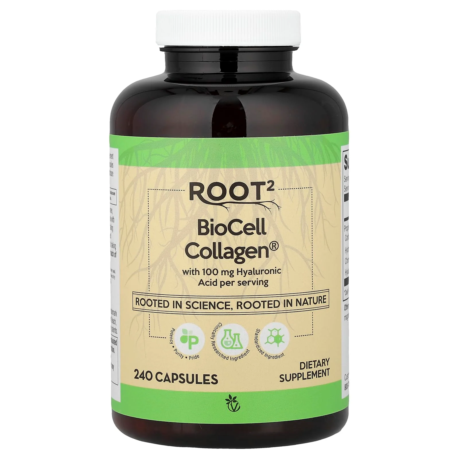 Vitacost ROOT2 BioCell Collagen With Hyaluronic Acid -- 100 Milligram Per Serving - 240 Capsules