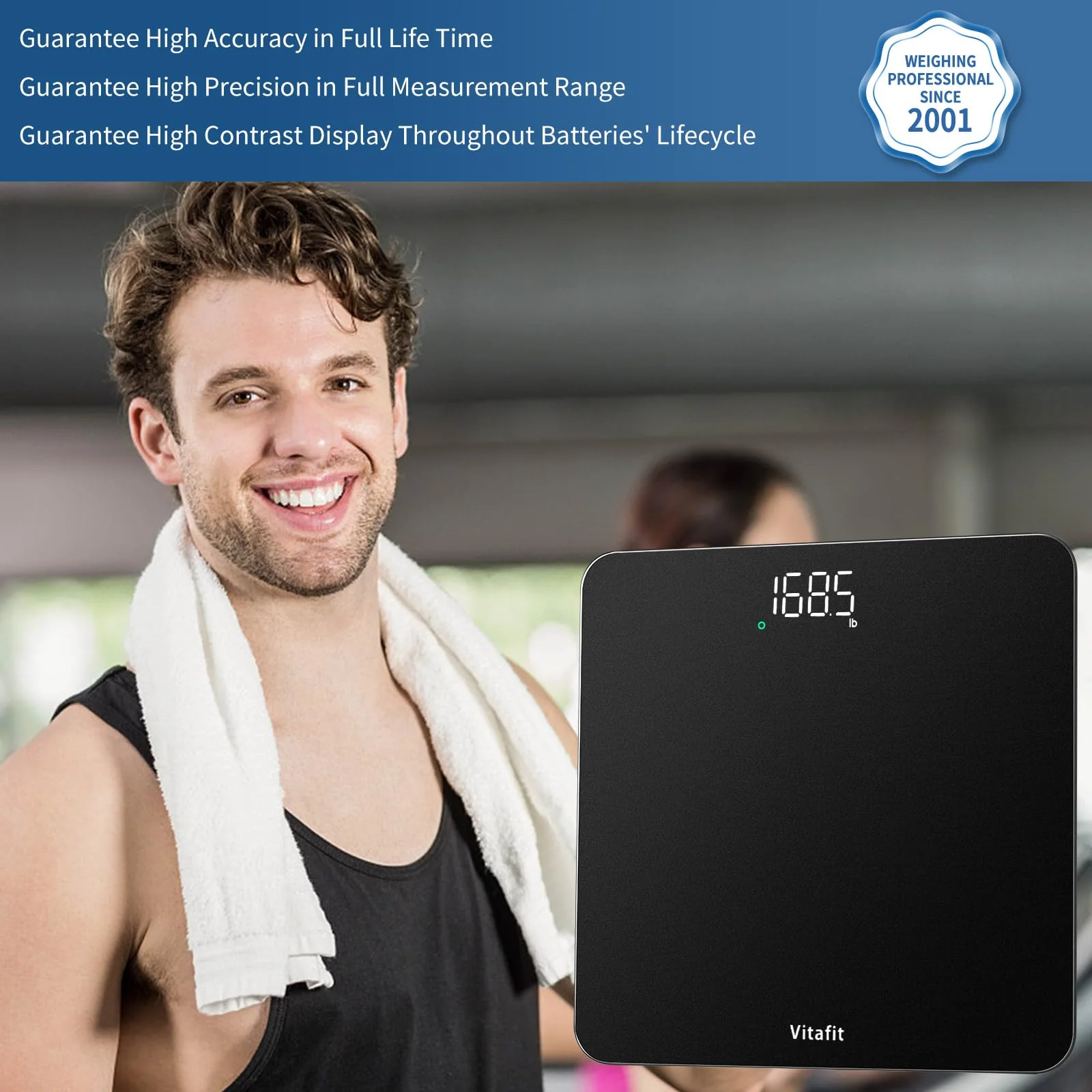 Vitafit Scale for Body Weight, High Accuracy 0.1lb by Our Professional Factory Since 2001, Digital Weight Scale LED and Step On, 3*AAA Batteries Included, 400lb/182kg, Spray Silver Black - Image 2