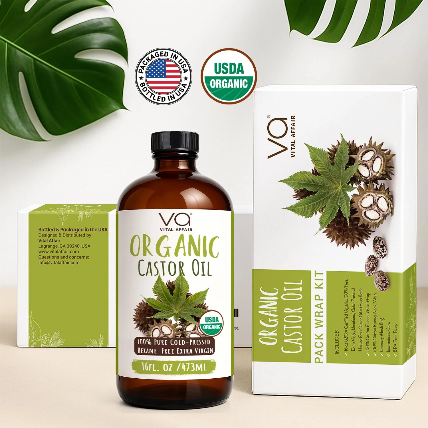 VITAL AFFAIR Castor Oil Cold Pressed Pure Glass Bottle Castor Oil with Flannel 100% Cotton Organic Castor Oil Packaging - Image 4