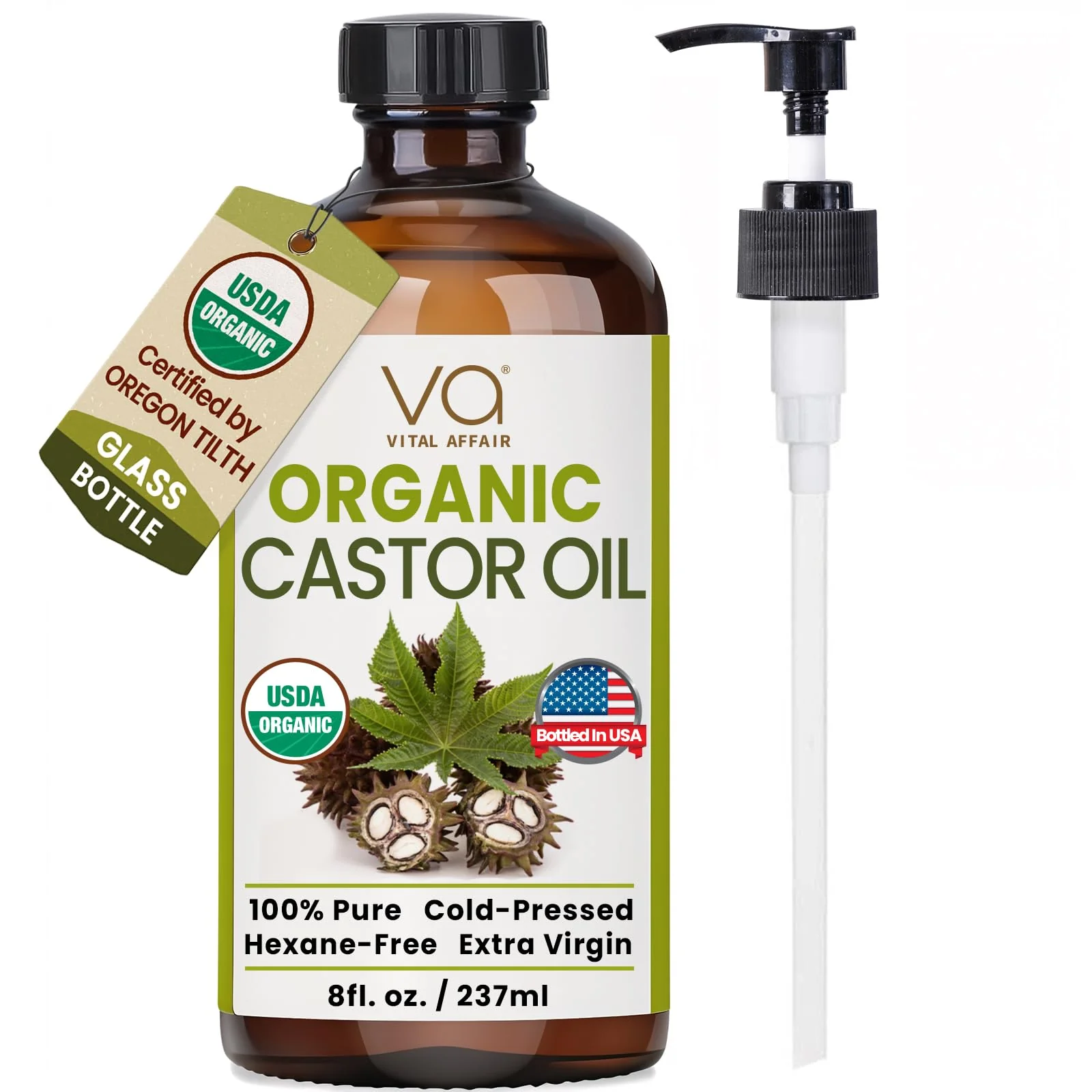 VITAL AFFAIR Castor Oil Organic Cold Pressed Unrefined Glass Bottle - USDA Certified Castor Oil For Hair Growth, Skin, Eyelashes, Eyebrows & Nails - 8 Fl Oz - Image 2