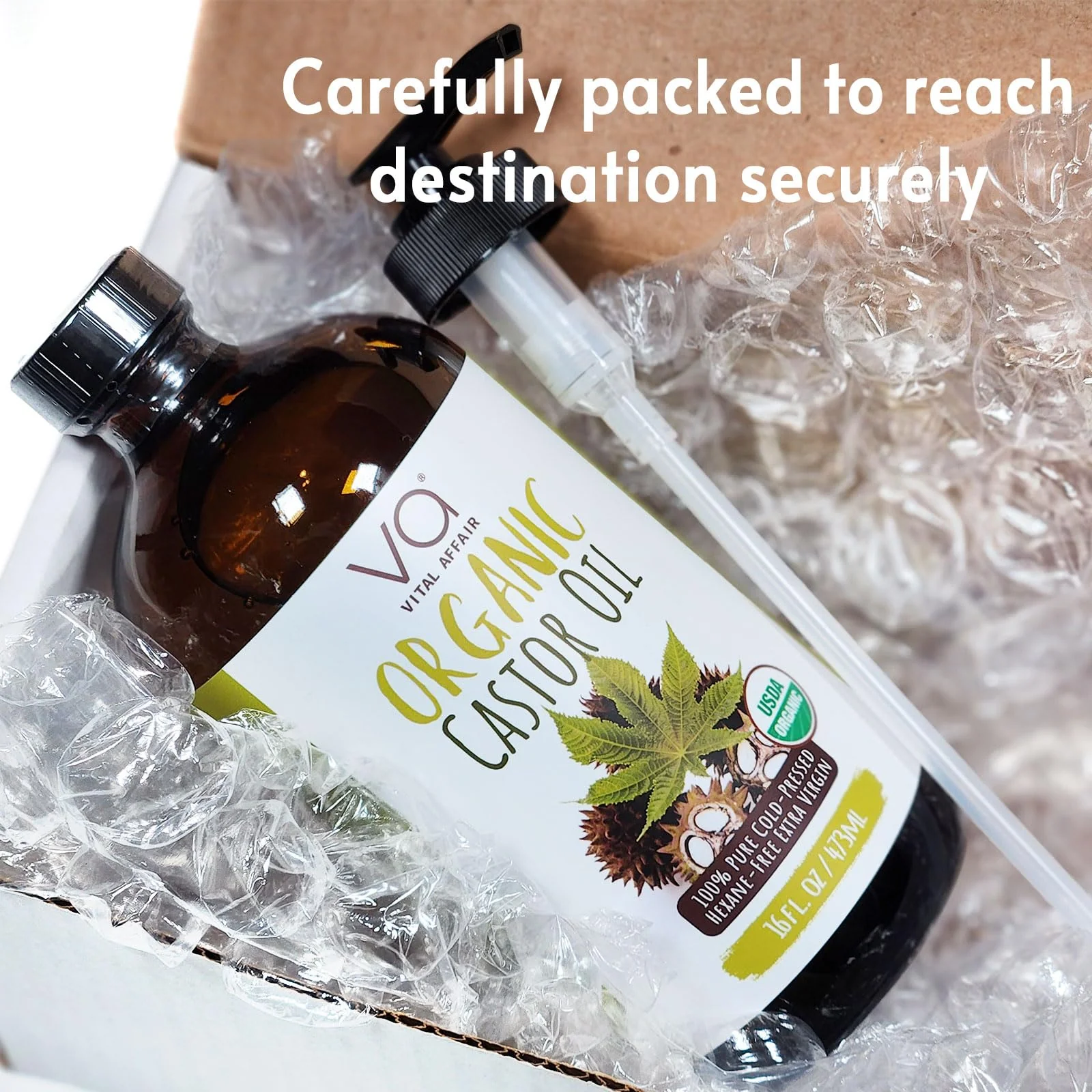 VITAL AFFAIR Pure Castor Oil Organic Cold Pressed Unrefined Glass Bottle-USDA Certified for Castor Oil Pack Wrap for Face,Hair Growth,Eyelashes,Eyebrows-16oz - Image 3