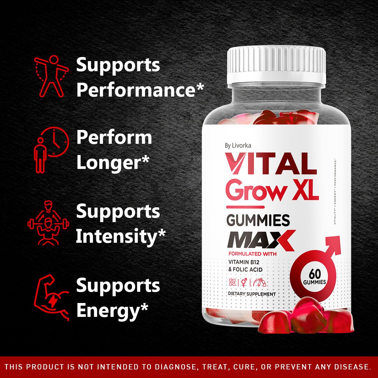 Vital Grow XL Male Gummies - Men's Performance Gummies 1050MG Vital GrowXL Blend, Vital Growth Gummy Advanced Formula, 60 Gummies for 1 Month - Image 3