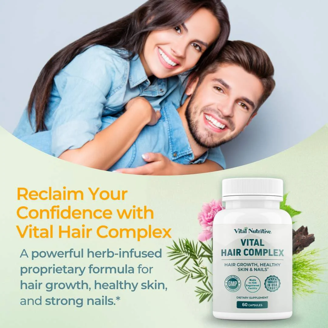 Vital Hair Complex -Hair Growth Vitamins for Women and Men -Biotin & Vitamin B -Hair Growth Supplement for Healthy Hair Skin & Nails -Hormone & Gluten Free -Hair Vitamins for Women - Image 8