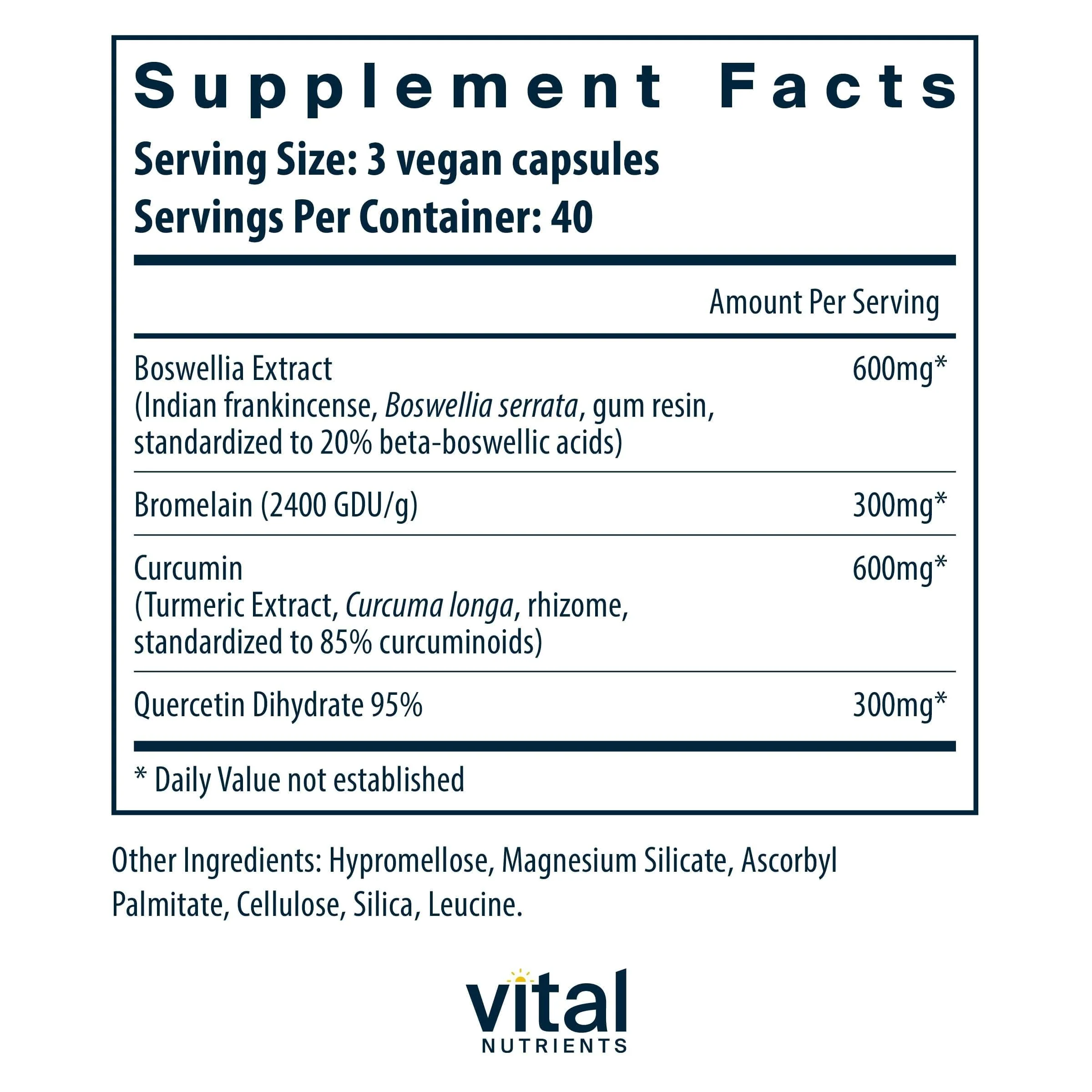 Vital Nutrients BCQ - Vegan Boswellia, Bromelain, Curcumin & Quercetin Supplement - Joint Support Supplement - Supports Sinus & Digestive Health - Gluten, Dairy, Soy Free - 120 Capsules - Image 6