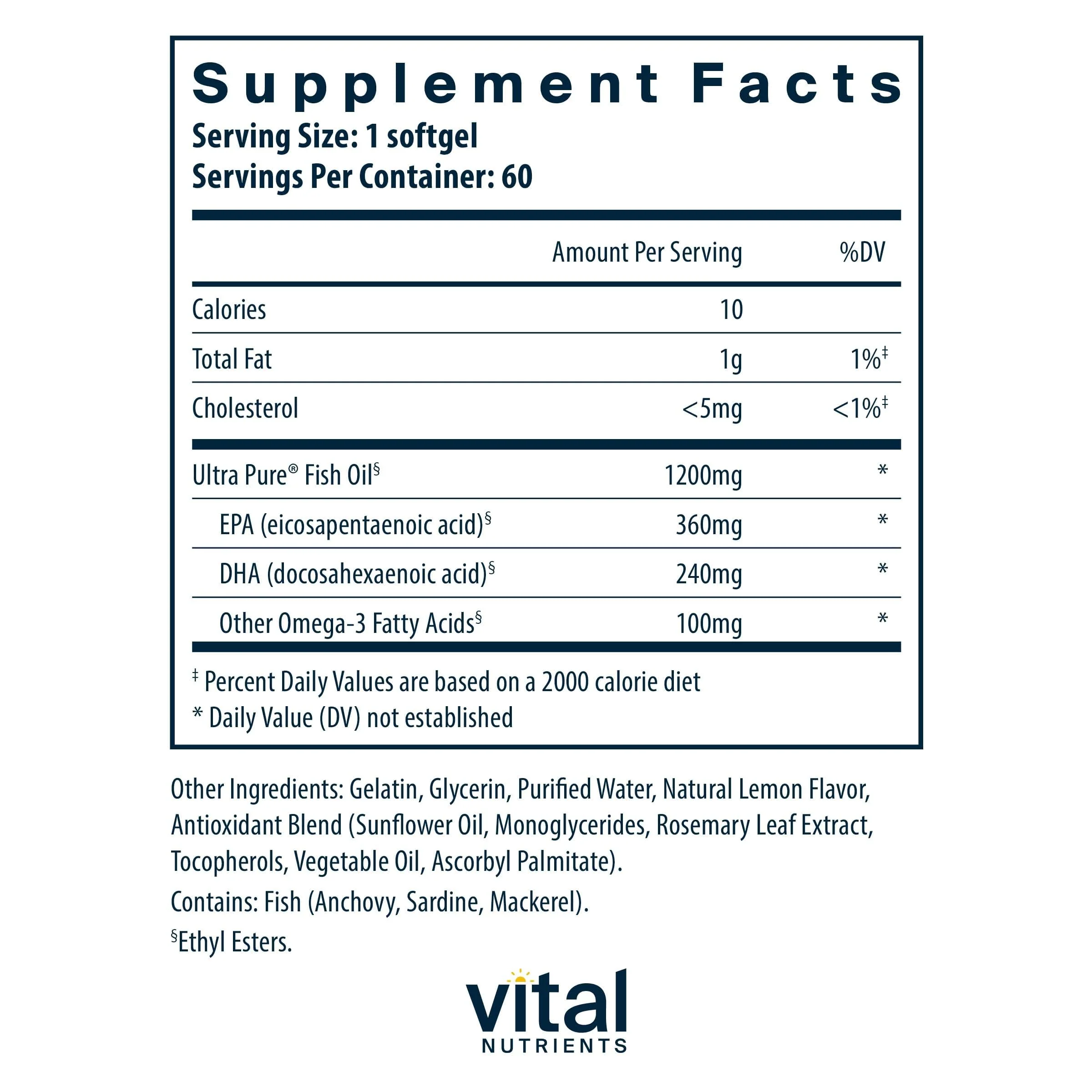 Vital Nutrients Ultra Pure Fish Oil 700 - Supports Heart, Brain, and Joint Health* - Sustainably Sourced High EPA & DHA Omega-3 Fatty Acid - Lemon Flavor - Gluten, Dairy & Soy Free - 60 Softgels - Image 5