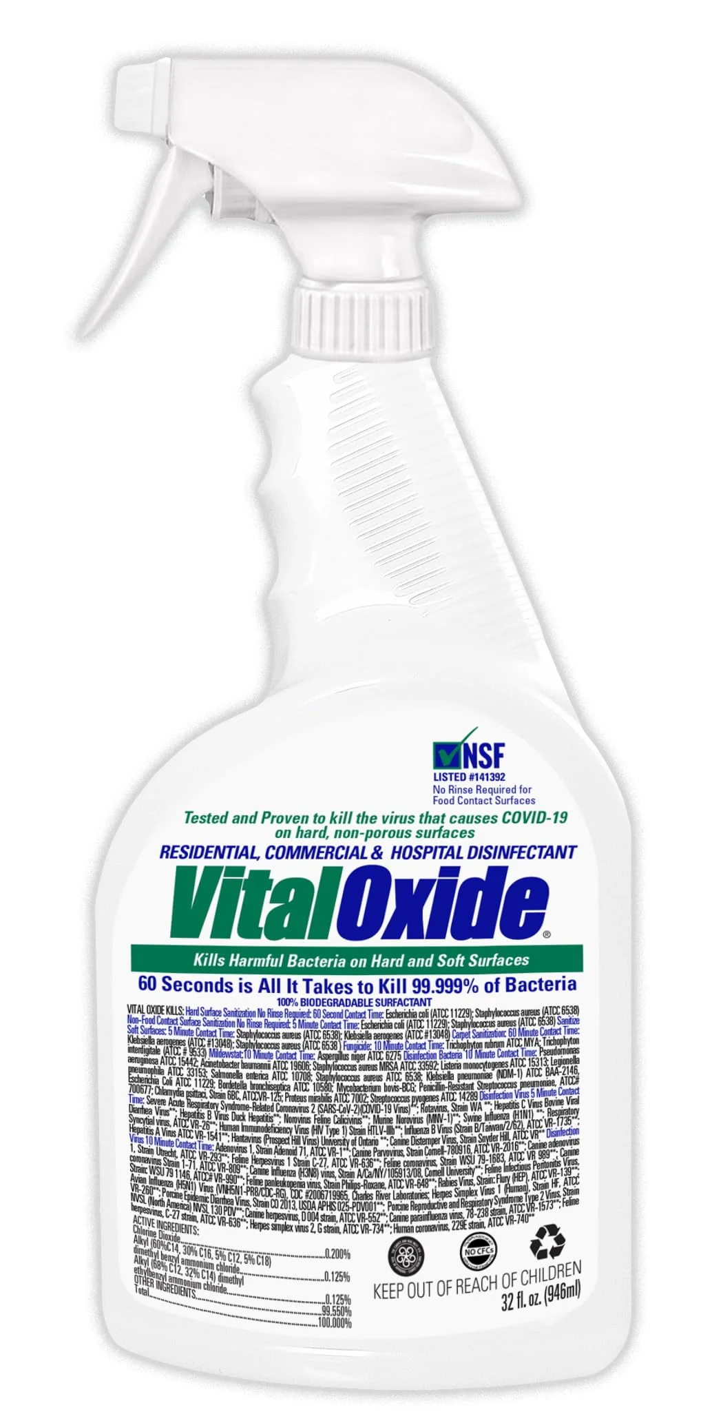 Vital Oxide Disinfectant, Deodorizer, Cleaner, Food-Contact Sanitizer, Virucide –(EPA registration #82972-1) – Kills Mold & Mildew, Eliminates Odors – 32 oz