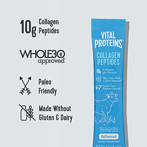 Vital Proteins Collagen Peptides Powder Supplement Travel Packs, Hydrolyzed Collagen for Skin Hair Nail Joint - Dairy & Gluten Free - 10g per Serving - Zero Sugar - Unflavored (20ct per Box) - Image 4