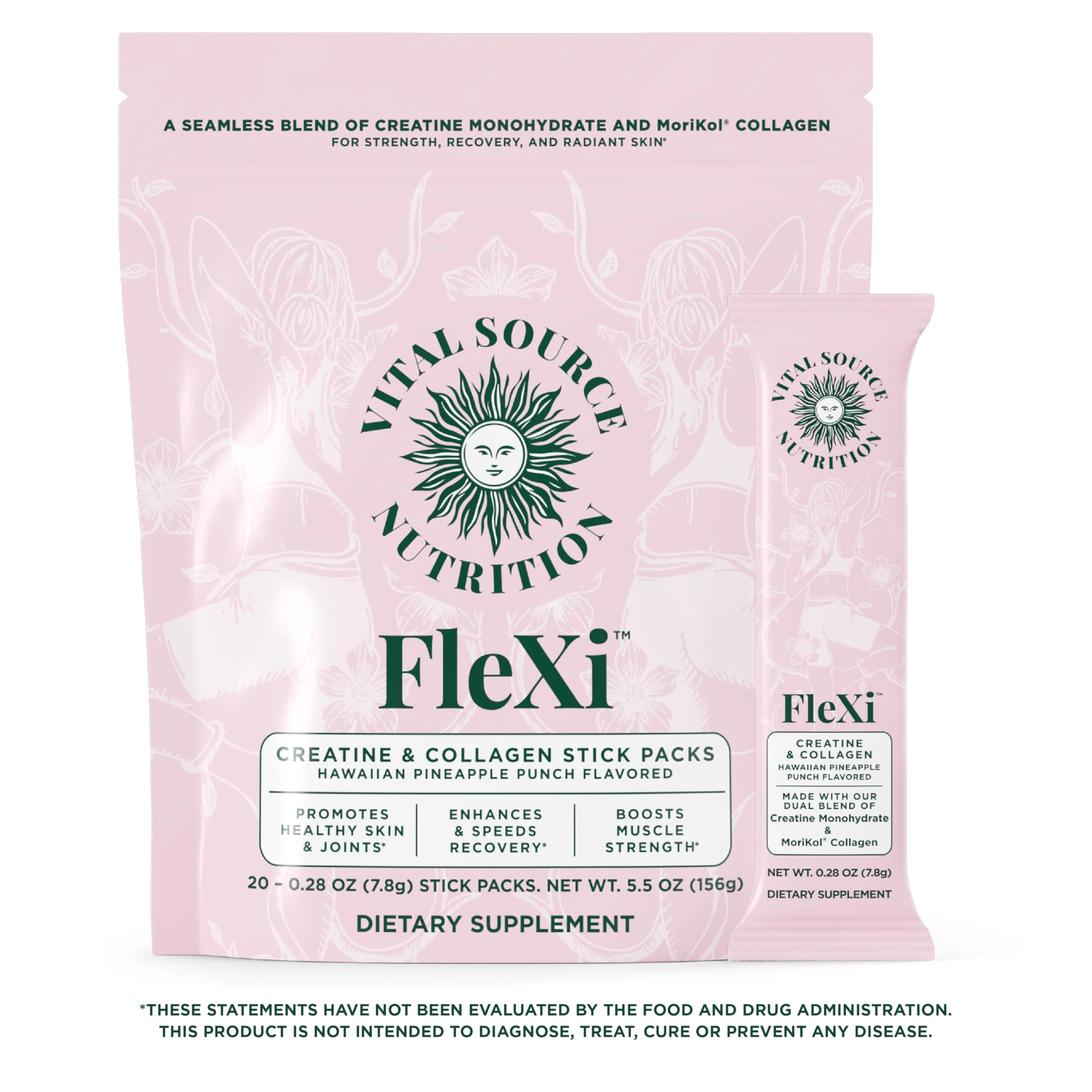 Vital Source Nutrition - Flexi - Creatine & Collagen Stick Packs - 5g Creatine Monohydrate + 1g MoriKol Collagen -Supports Strength, Recovery & Skin Health -20 Servings - Image 2