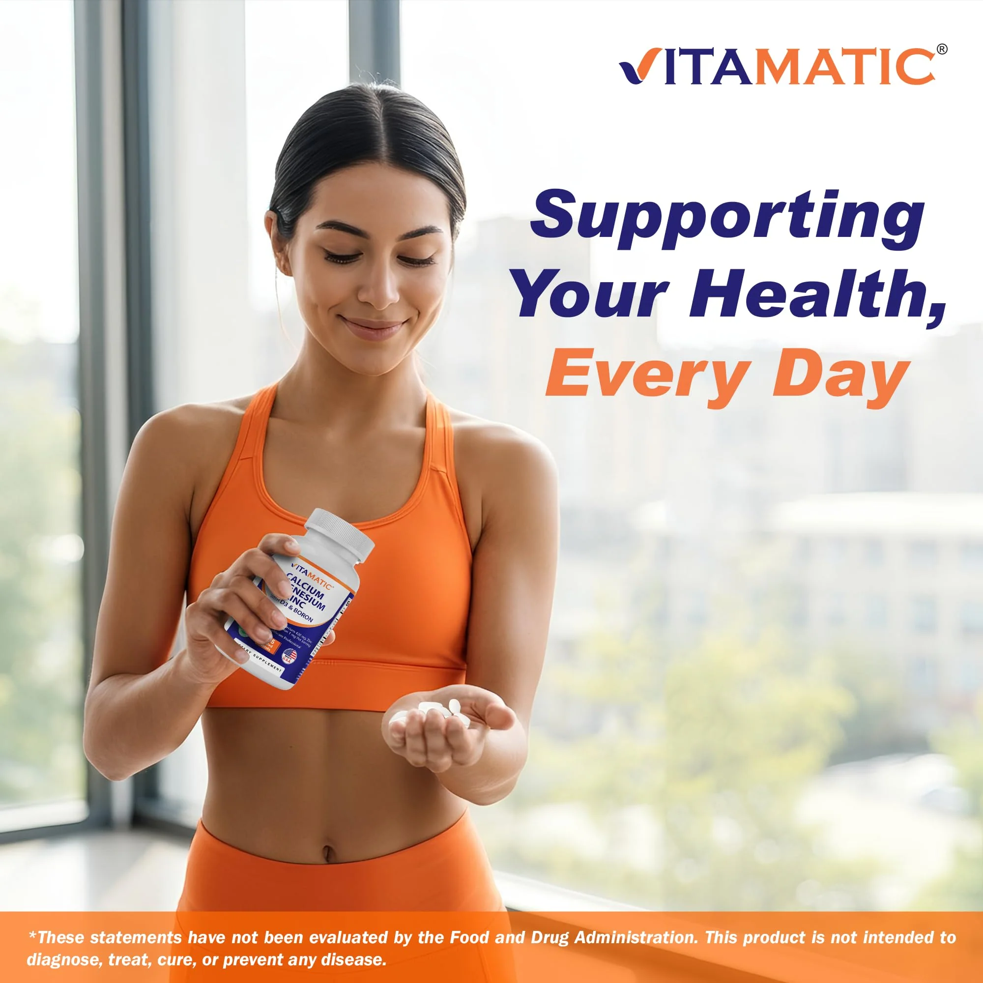 Vitamatic Calcium Magnesium Zinc D3 Boron | 365 Coated Tablets Supplement | Calcium 1200 mg, Magnesium 420mg, Zinc 25mg, Vitamin D3 1000 IU, Boron 1 mg | Non-GMO | Gluten Free | Made in USA - Image 4
