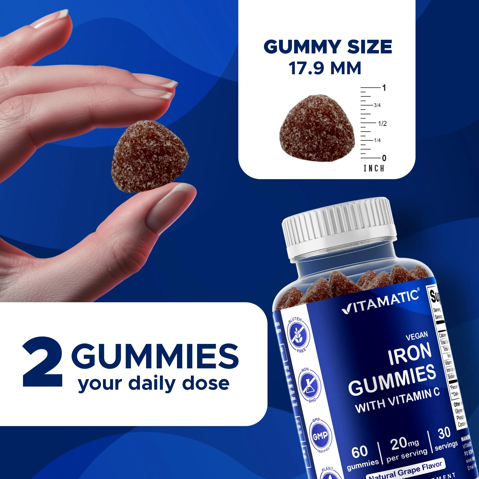 Vitamatic Iron Gummies Supplement for Women & Men - 20mg Serving - 60 Vegan Gummies - Great Tasting Iron Gummy Vitamins with Vitamin C (60 Count (Pack of 2)) - Image 8