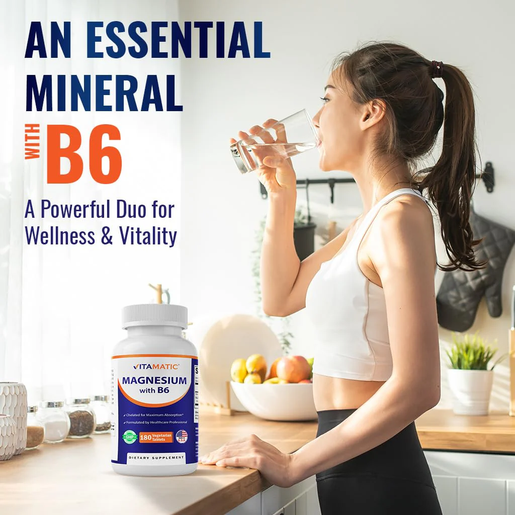 Vitamatic Magnesium with B6-180 Vegetarian Tablets (Uncoated) - Added B6 for Maximum Absorption - Supports Muscle, Joint, and Heart Health - 2 Pack - Image 4