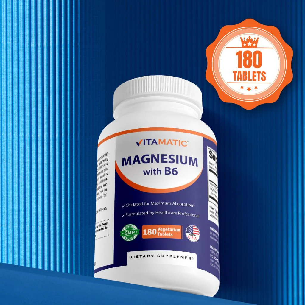 Vitamatic Magnesium with B6-180 Vegetarian Tablets (Uncoated) - Added B6 for Maximum Absorption - Supports Muscle, Joint, and Heart Health - 2 Pack - Image 6