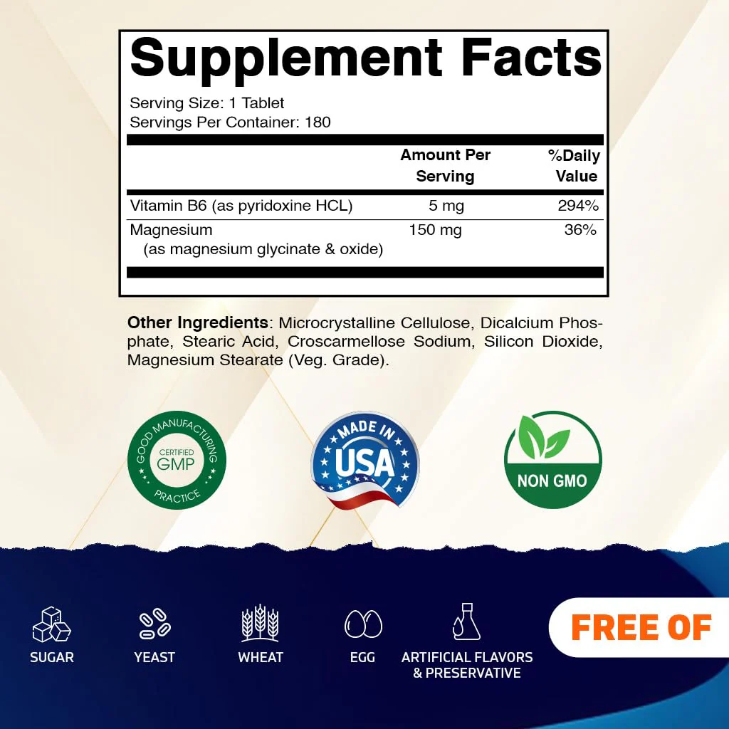 Vitamatic Magnesium with B6-180 Vegetarian Tablets (Uncoated) - Added B6 for Maximum Absorption - Supports Muscle, Joint, and Heart Health - 2 Pack - Image 9