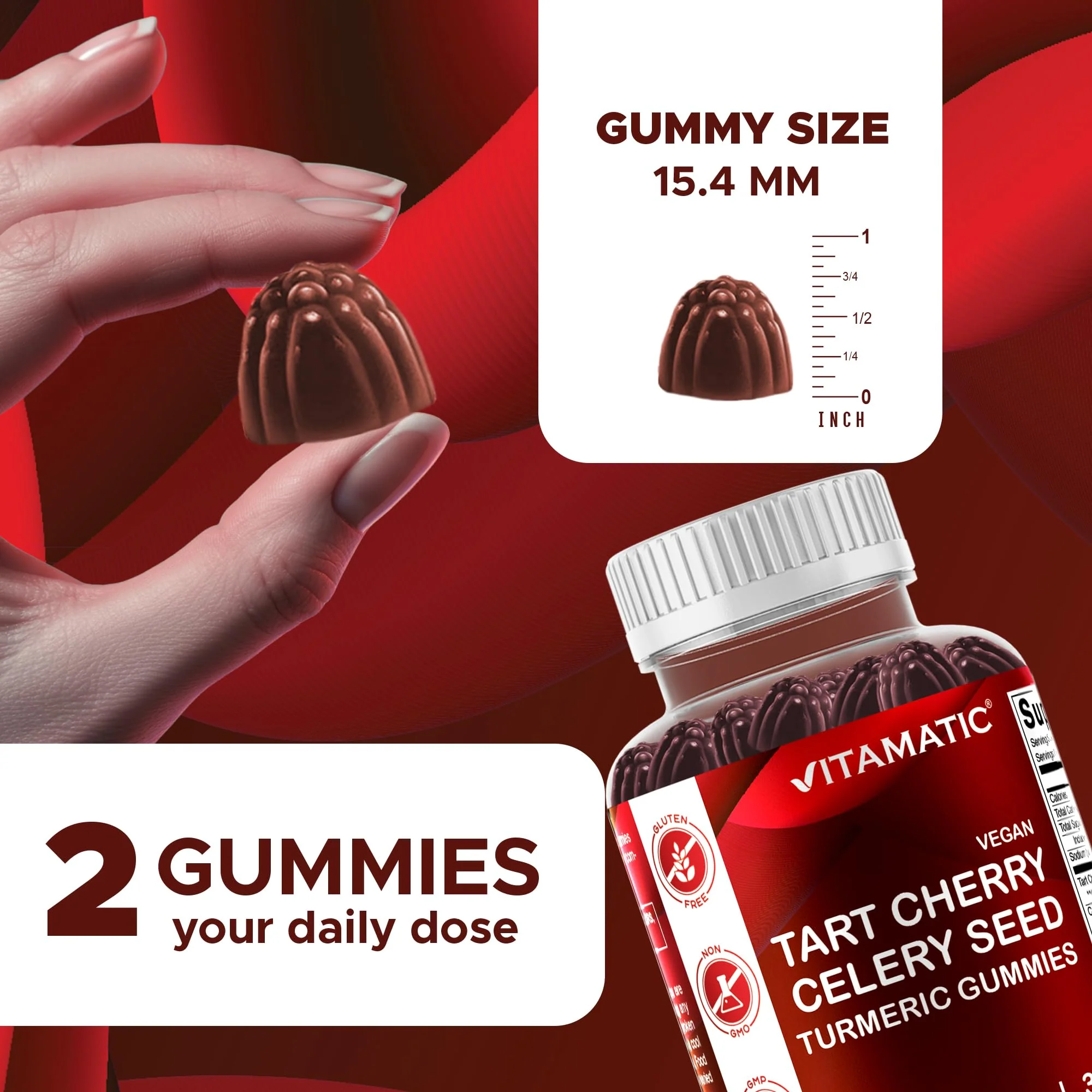 Vitamatic Tart Cherry with Celery Seed Gummies – 4000mg Equivalent Per Serving (from 10:1 Extract, 400mg) - 2-Pack - Image 8