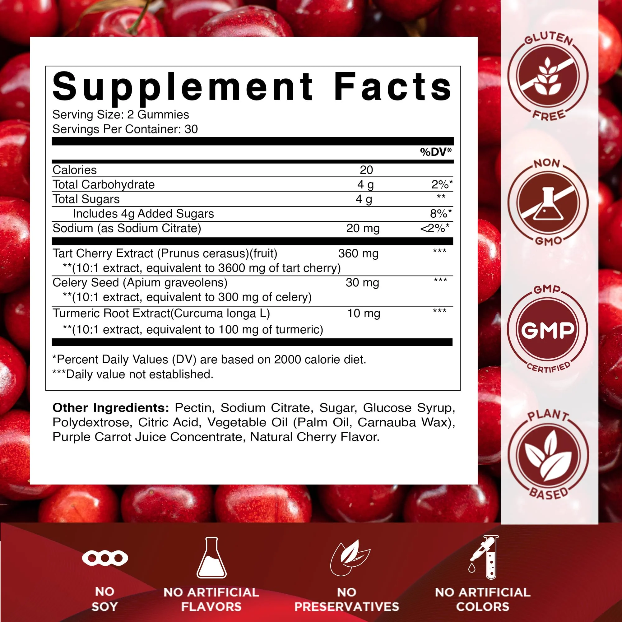 Vitamatic Tart Cherry with Celery Seed Gummies – 4000mg Equivalent Per Serving (from 10:1 Extract, 400mg) - 2-Pack - Image 9