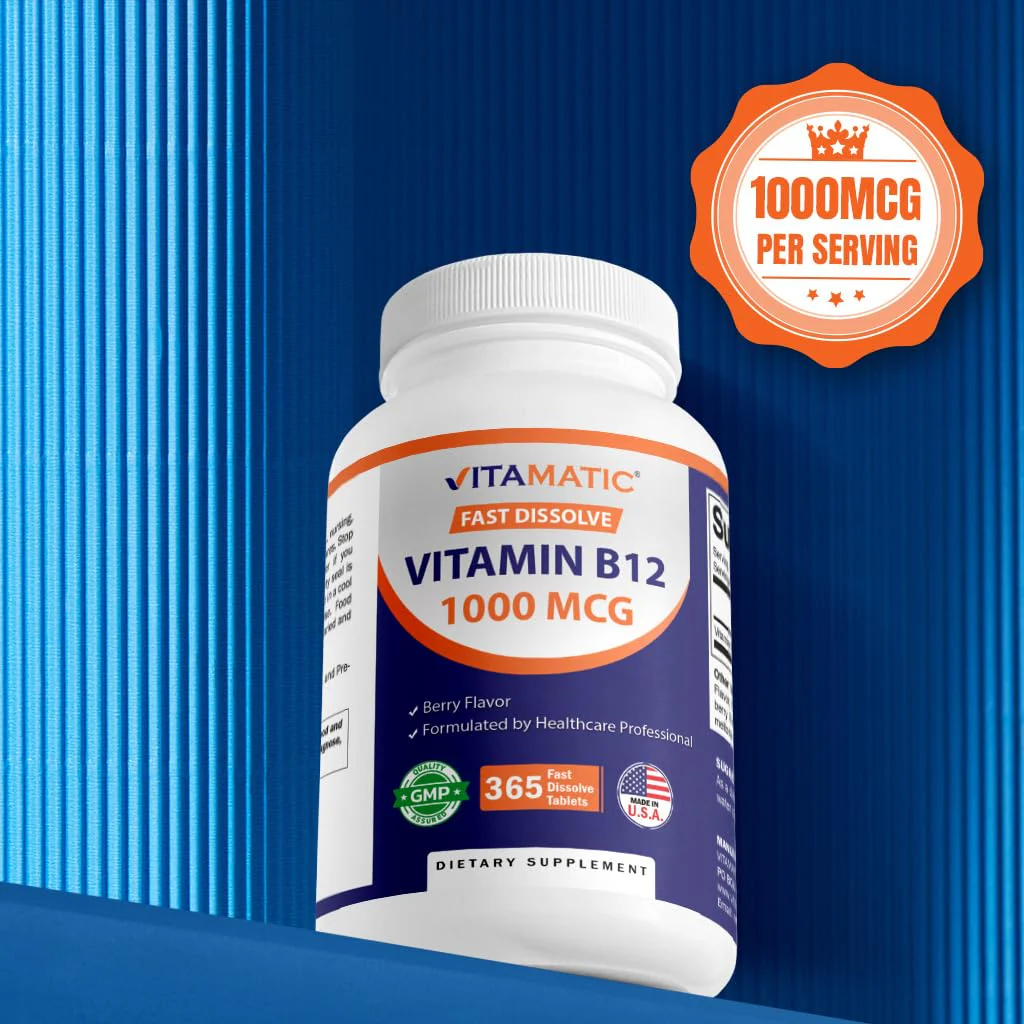 Vitamatic Vitamin B12 1000 mcg Fast Dissolve – 365 Tablets – Natural Berry Flavor – Supports Energy Metabolism & Nervous System Health - Image 5