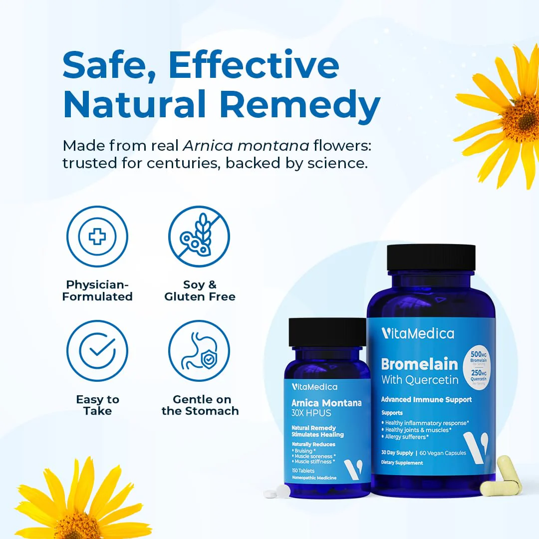 VitaMedica | Arnica Montana 30X and Bromelain with Quercetin Bundle | Arnica Montana | Bromelain | Quercetin | Recovery Bundle | Plant Based | Made in USA - Image 4