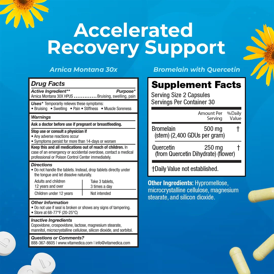 VitaMedica | Arnica Montana 30X and Bromelain with Quercetin Bundle | Arnica Montana | Bromelain | Quercetin | Recovery Bundle | Plant Based | Made in USA - Image 7