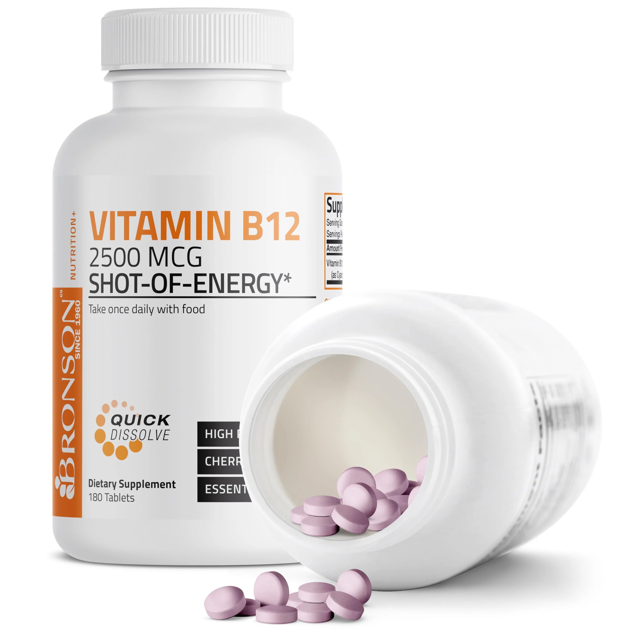 Vitamin B12 2500mcg Shot Of Energy Fast Dissolve Chewable Tablets - Quick Release Cherry Flavored Sublingual B12 Vitamin - Supports Nervous System, Healthy Brain Function Energy Production – 180 Count - Image 4