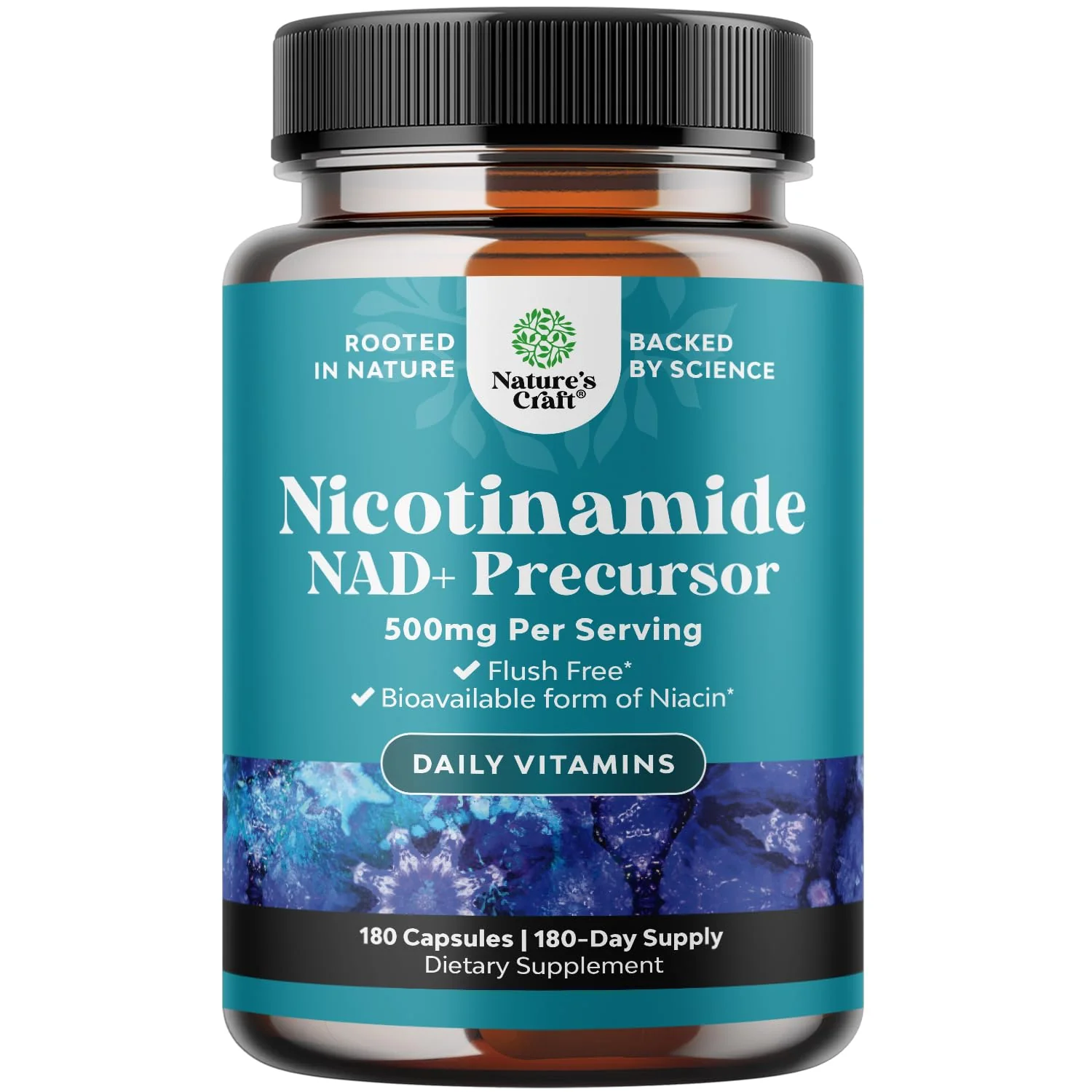 Vitamin B3 Niacinamide 500mg Capsules - Mitochondrial Energy and Potent Skin Supplement - AKA Vitamin B3 Niacin Flush Free and Nicotinamide 500mg - Flush Free Niacin Supplement - 180 Count