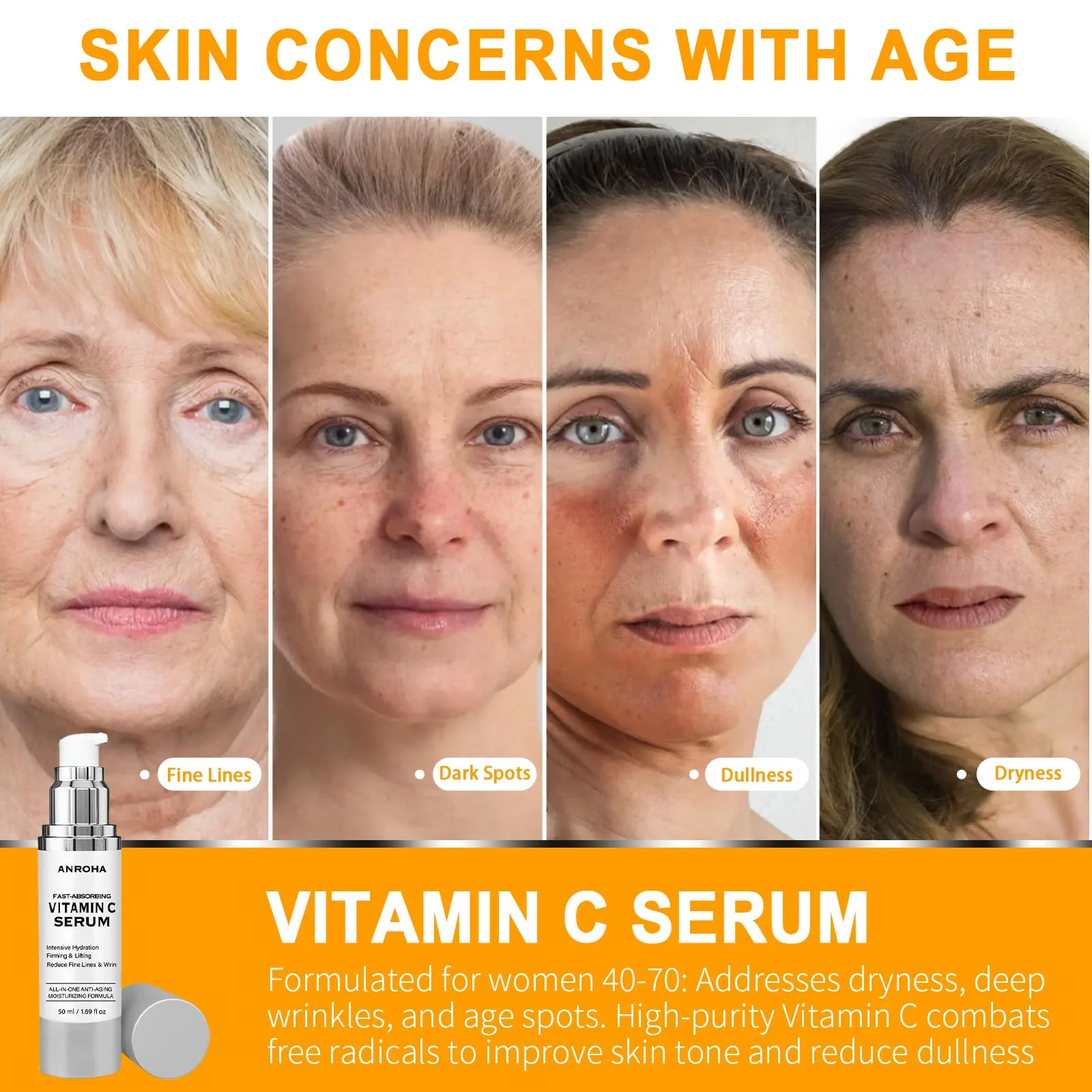 Vitamin C Serum for Women over 70, Vitamin C Serum for Mature Skin Face Hydrates, Firms, Lifts, Targets Age Marks, Wrinkles and Smoothes Skin Texture 1.69 fl oz - Image 4