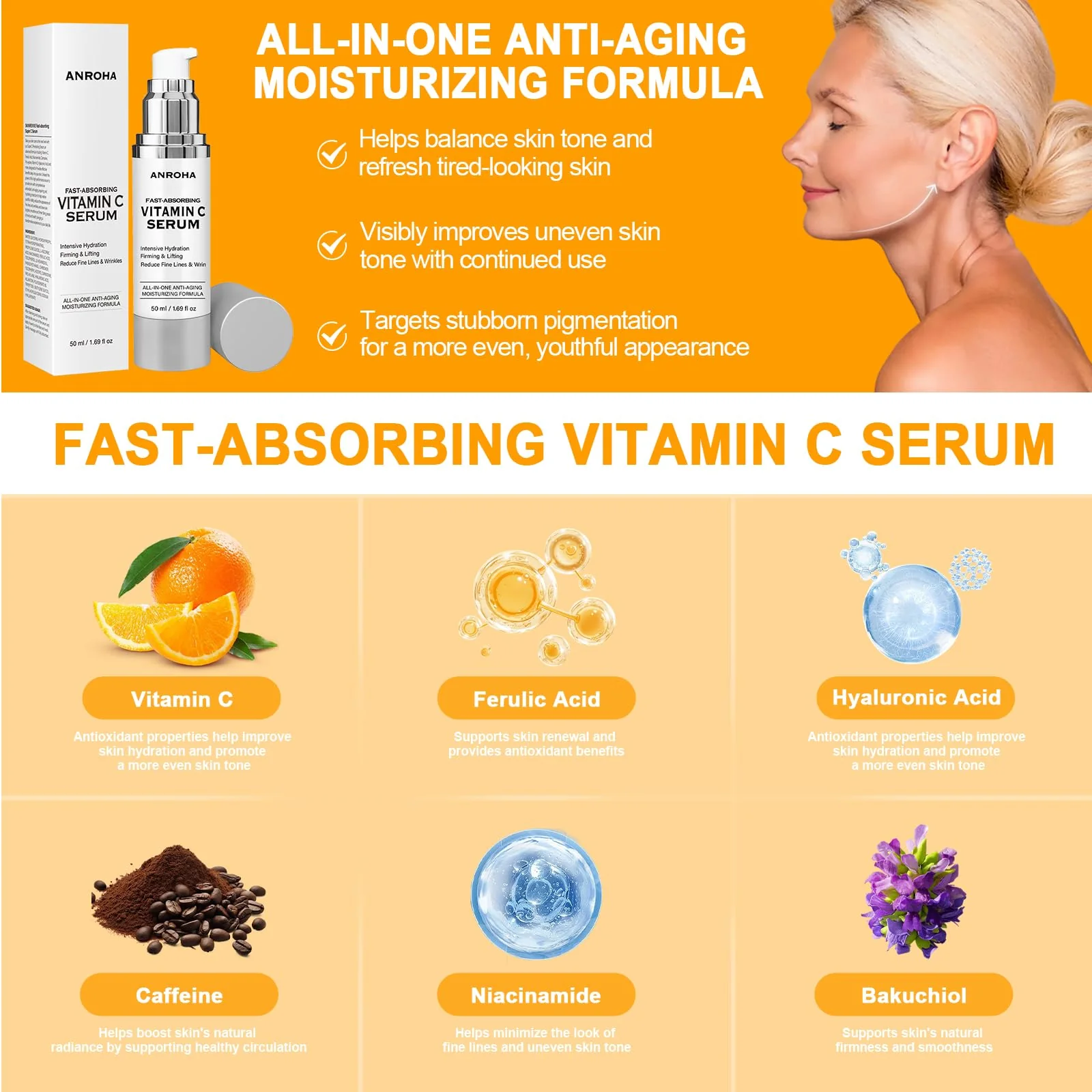 Vitamin C Serum for Women over 70, Vitamin C Serum for Mature Skin Face Hydrates, Firms, Lifts, Targets Age Marks, Wrinkles and Smoothes Skin Texture 1.69 fl oz - Image 8