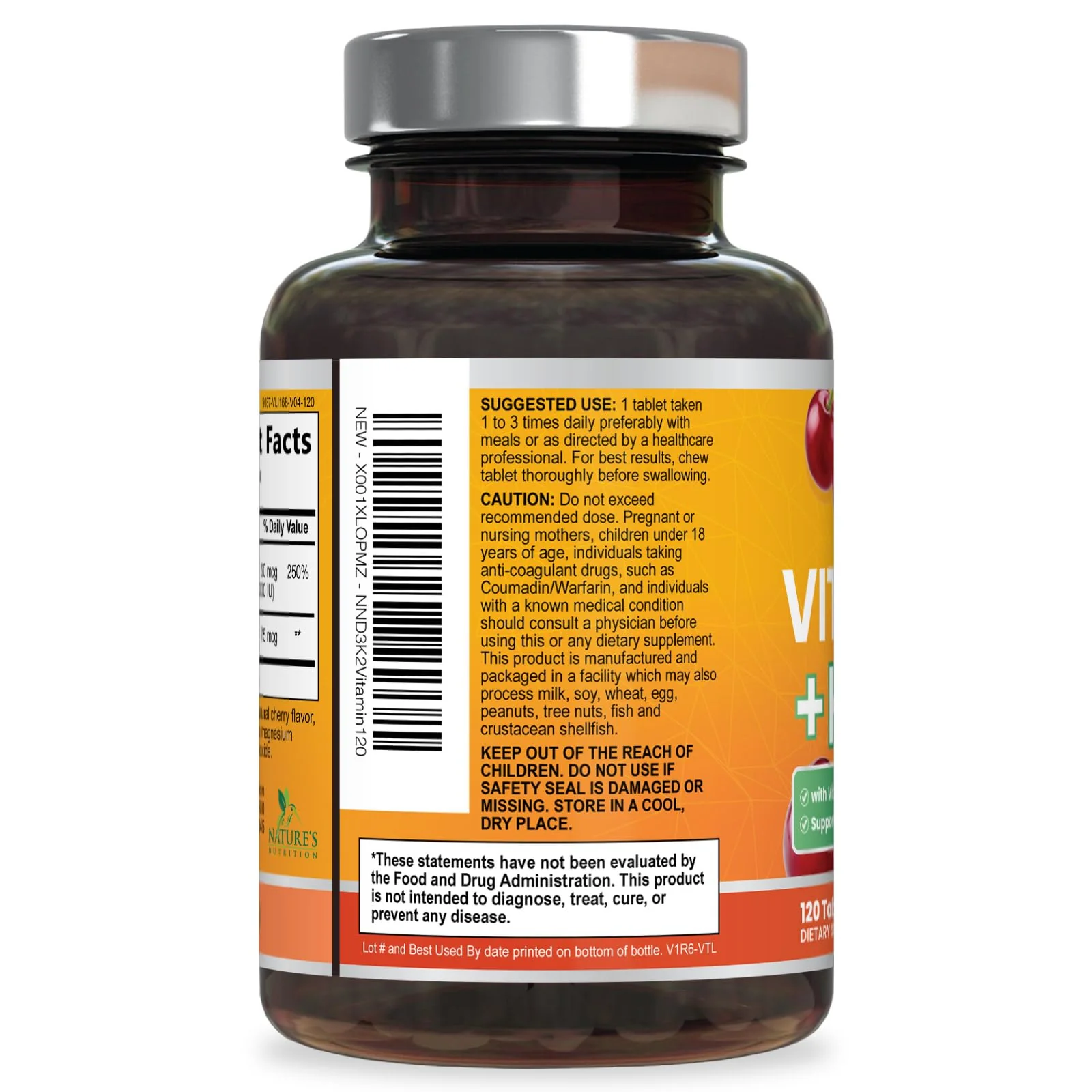 Vitamin D3 2000 IU 50mcg Per Serving - Vitamins D & K2 (MK7) Complex Supplement for Bone, Teeth, Muscle, Calcium Absorption, Supports Immune & Heart Health, Chewable Formula USA Bottled - 120 Tablets - Image 3