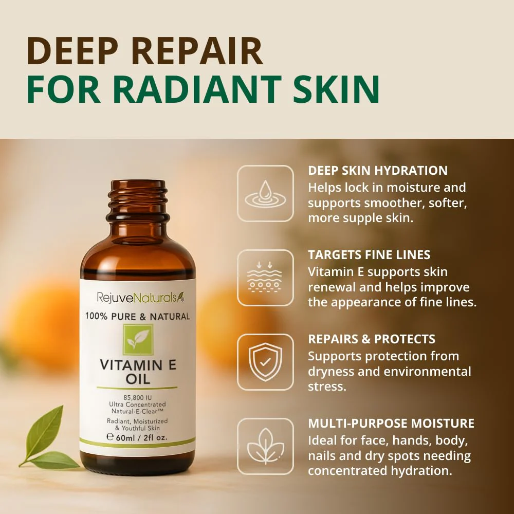 Vitamin E Oil - 100% Pure & Natural, 85,800 IU. Repair Dry, Damaged Skin from Surgery & Acne, Age Spots & Wrinkles. Boost Collagen for Moisturized, Youthful-looking Skin. d-alpha tocopherol, 2 Fl Oz - Image 3
