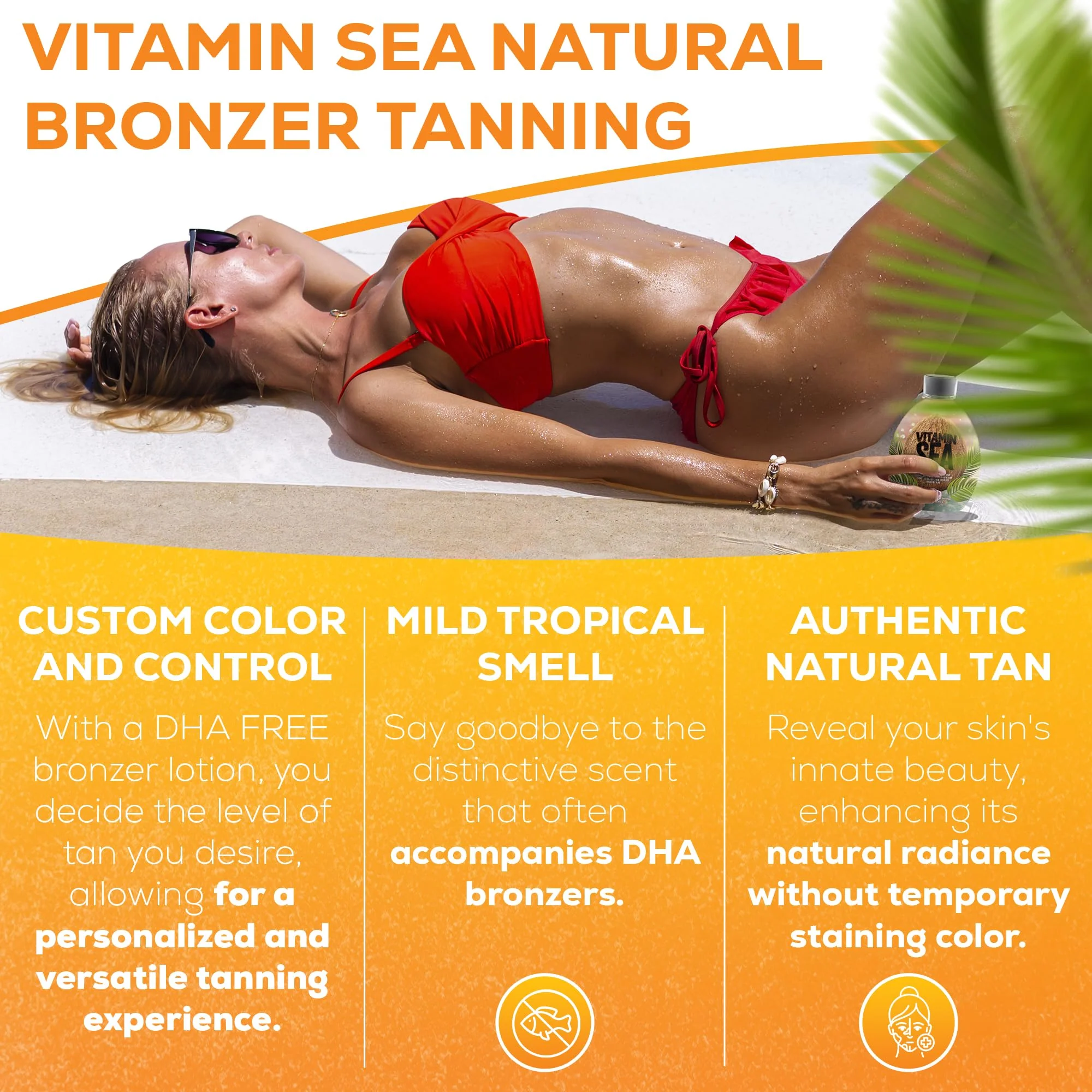 Vitamin Sea Natural Bronzer Tanning Lotion with Coconut Oil, DHA-Free for Sensitive Skin, Streak-Free Bronzing Accelerator 13.5oz - Safe for Indoor Tanning Beds - Image 3