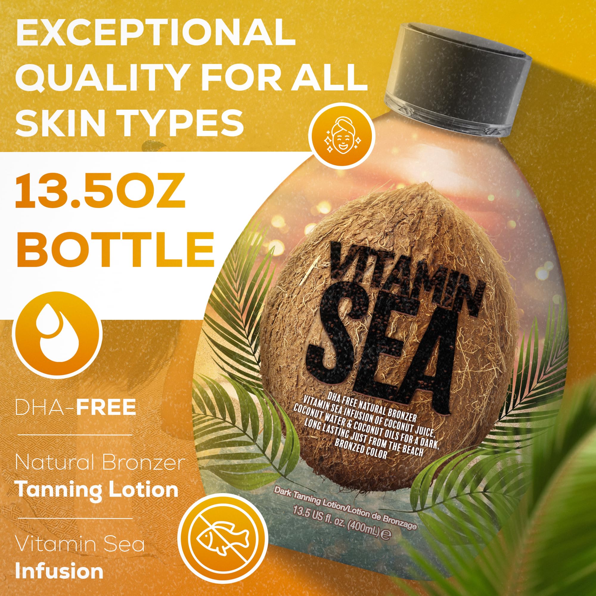 Vitamin Sea Natural Bronzer Tanning Lotion with Coconut Oil, DHA-Free for Sensitive Skin, Streak-Free Bronzing Accelerator 13.5oz - Safe for Indoor Tanning Beds - Image 5