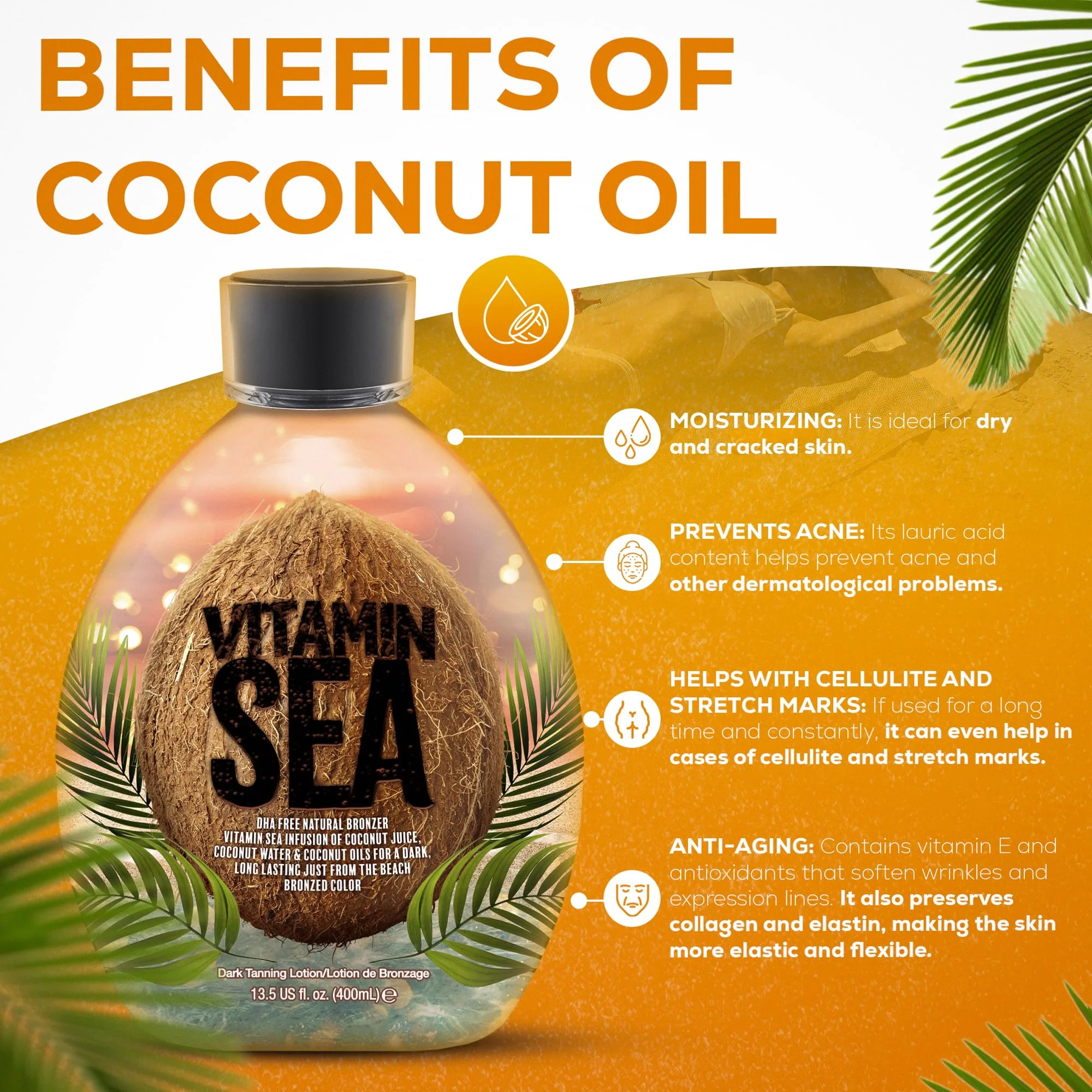 Vitamin Sea Natural Bronzer Tanning Lotion with Coconut Oil, DHA-Free for Sensitive Skin, Streak-Free Bronzing Accelerator 13.5oz - Safe for Indoor Tanning Beds - Image 6
