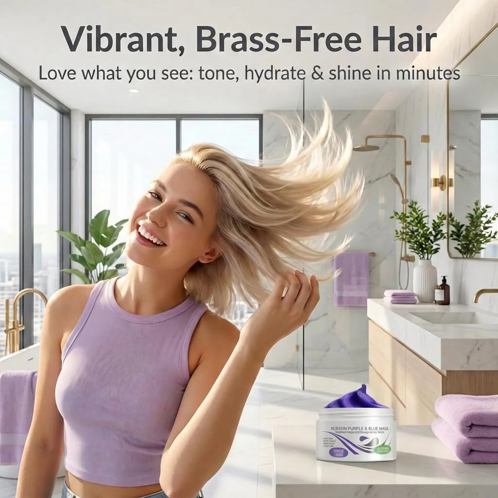 VITAMINS hair cosmetics Keratin Purple Hair Mask - Blue Hair Mask Deep Conditioner Treatment - Blonde Toner to Neutralize Brassiness in Brassy Blonde, Silver, White, Gray & Brown Locks - Image 7