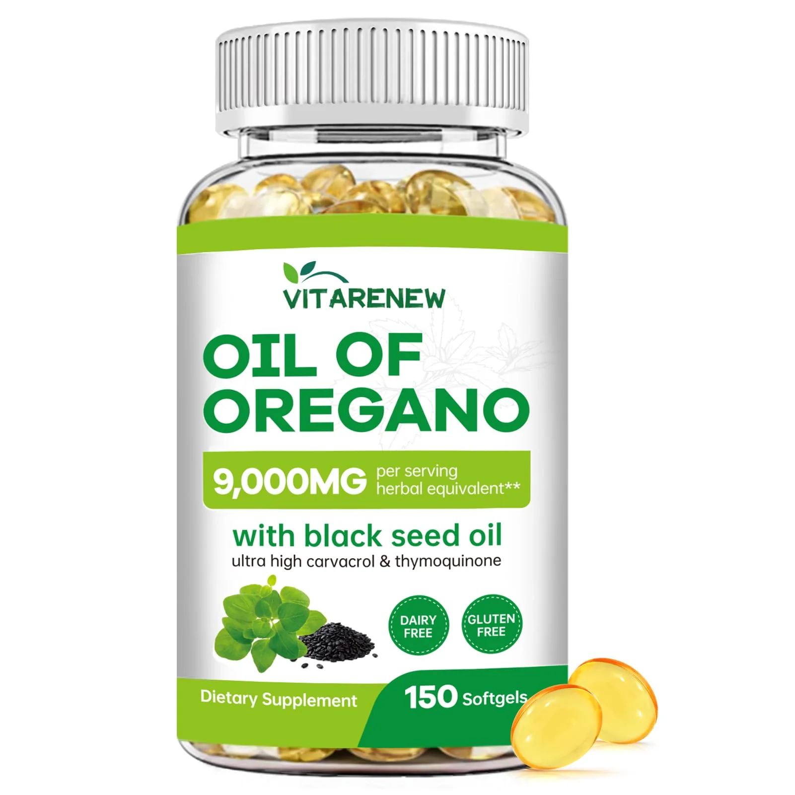 VITARENEW Oil of Oregano with Black Seed Oil, 150 Softgels | 2-in-1 Powerful Synergy for Immune Support | High Potency Carvacrol & Thymoquinone, Plant Based & Non-GMO