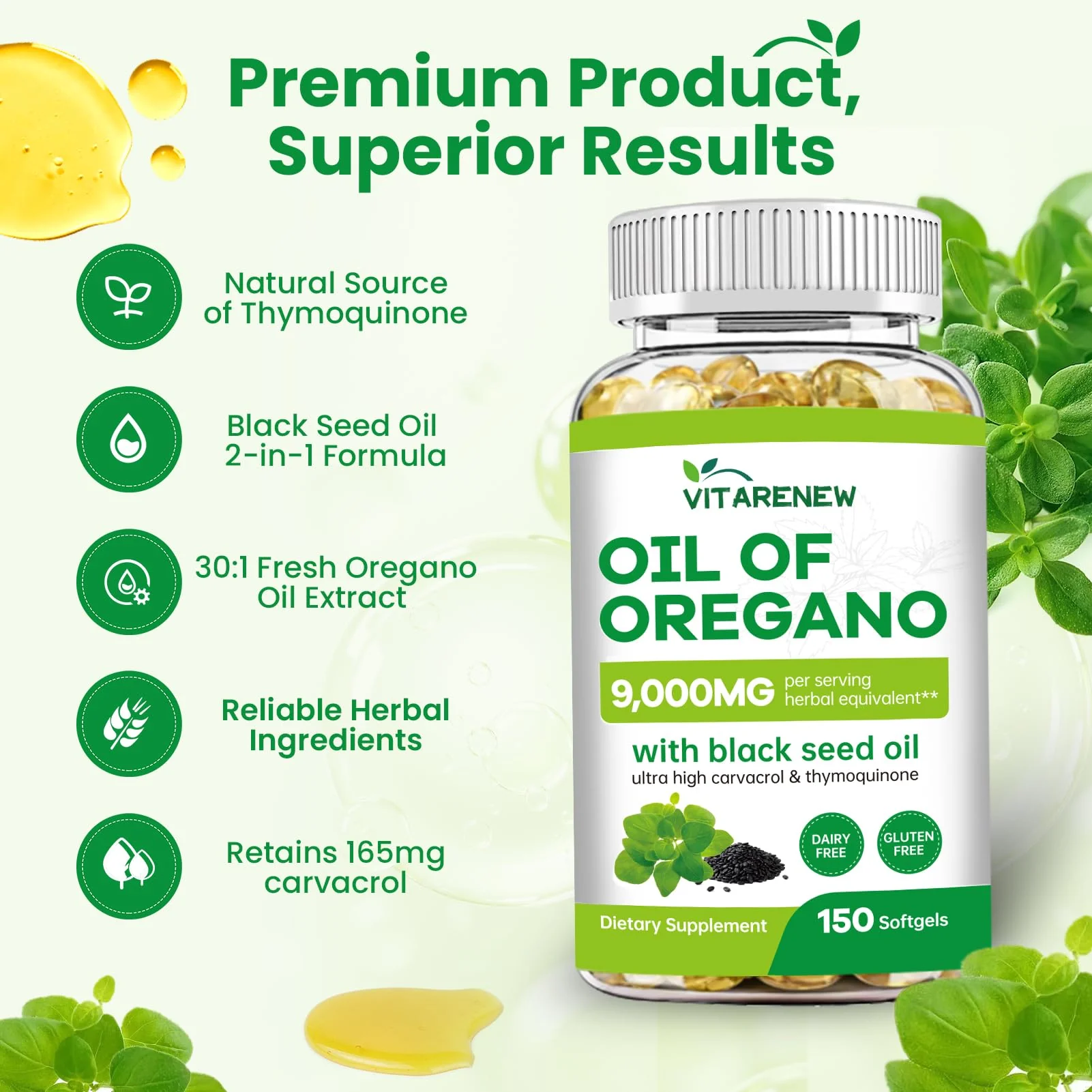 VITARENEW Oil of Oregano with Black Seed Oil, 150 Softgels | 2-in-1 Powerful Synergy for Immune Support | High Potency Carvacrol & Thymoquinone, Plant Based & Non-GMO - Image 6