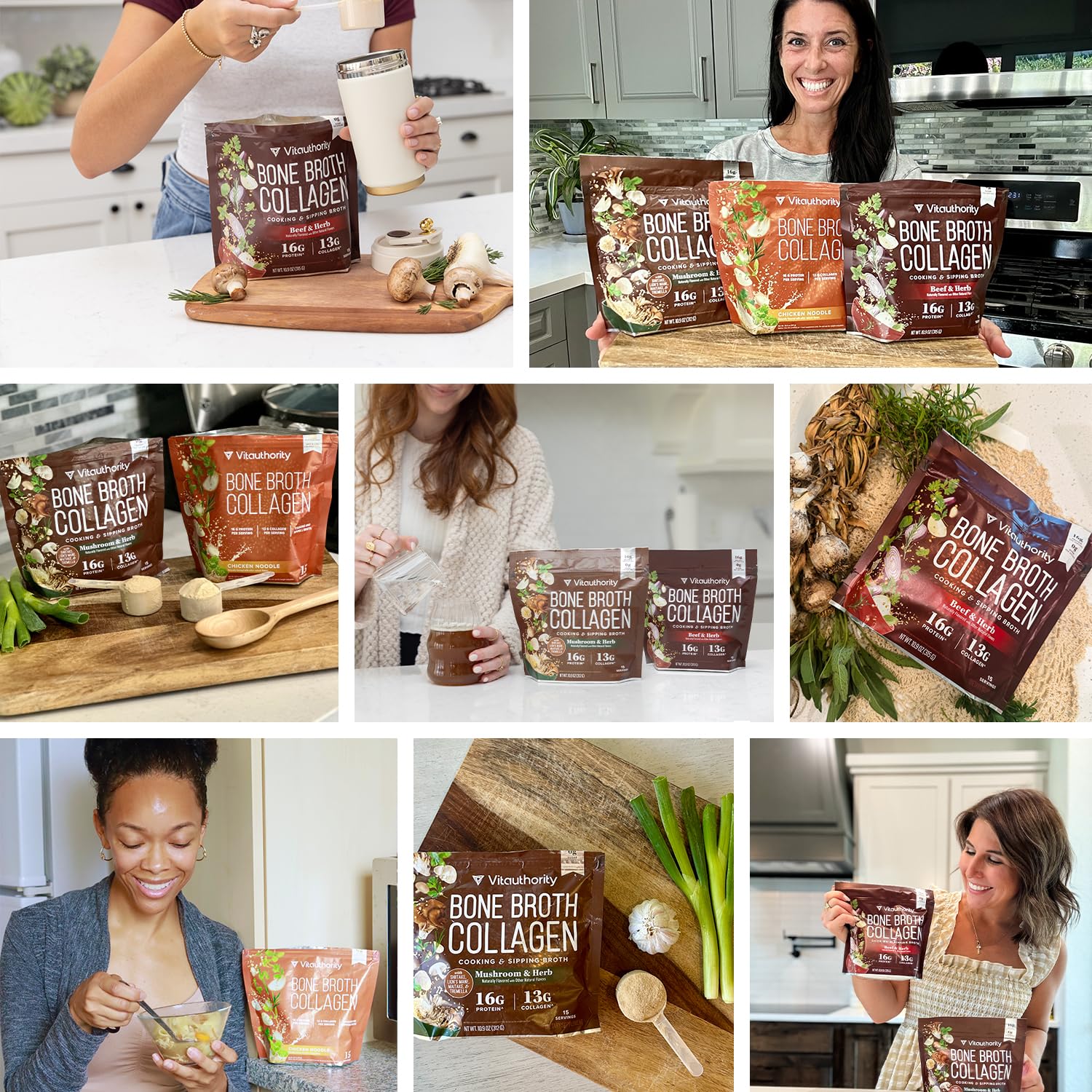 Vitauthority Bone Broth Collagen Delicious Chicken Noodle Flavored - Packed with 16g of Protein & Types I, II, III - Nourishes Skin, Hair, Nails, Joints, & Gut - Beef BoneBroth - Image 3