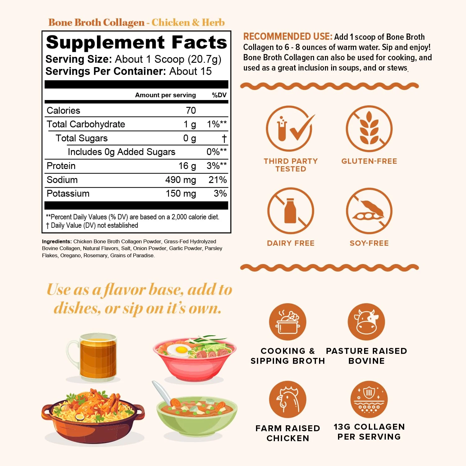 Vitauthority Bone Broth Collagen Delicious Chicken Noodle Flavored - Packed with 16g of Protein & Types I, II, III - Nourishes Skin, Hair, Nails, Joints, & Gut - Beef BoneBroth - Image 4