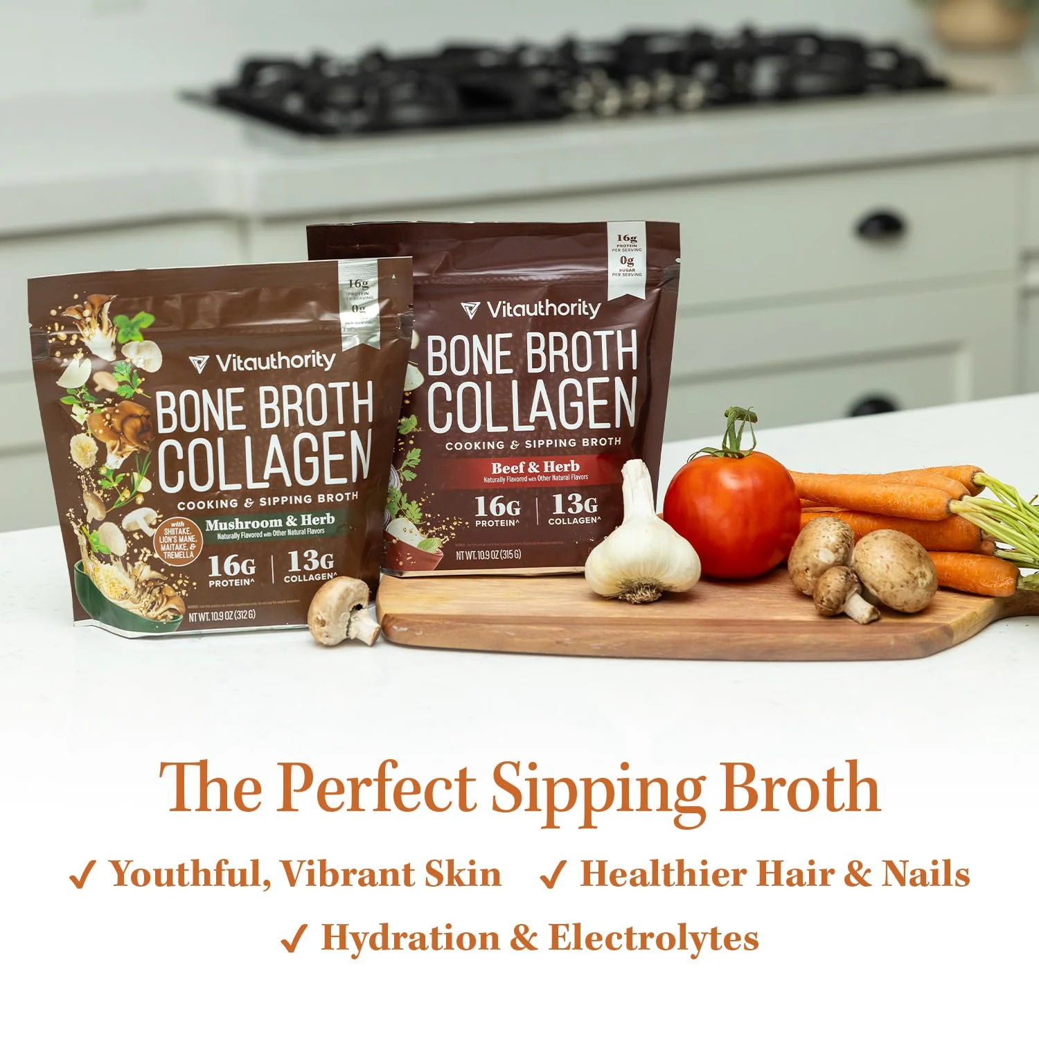 Vitauthority Bone Broth Collagen Delicious Chicken Noodle Flavored - Packed with 16g of Protein & Types I, II, III - Nourishes Skin, Hair, Nails, Joints, & Gut - Beef BoneBroth - Image 5