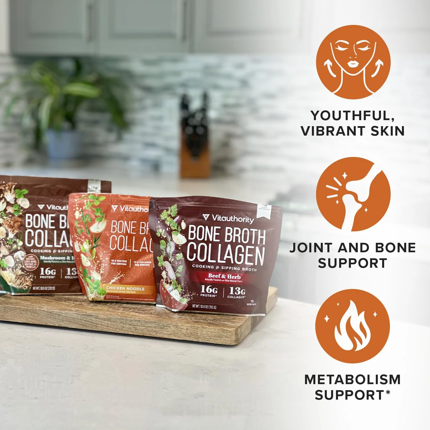 Vitauthority Bone Broth Collagen Delicious Chicken Noodle Flavored - Packed with 16g of Protein & Types I, II, III - Nourishes Skin, Hair, Nails, Joints, & Gut - Beef BoneBroth - Image 6